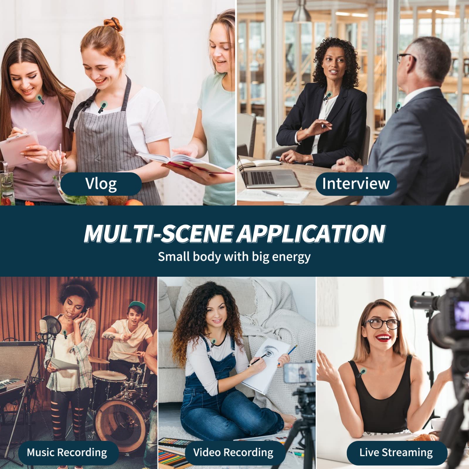 2 Pack Wireless Lavalier Microphones for iPhone iPad, Mini Wireless Lapel Mics System for Video Recording TikTok YouTube Live Stream - Plug&Play,