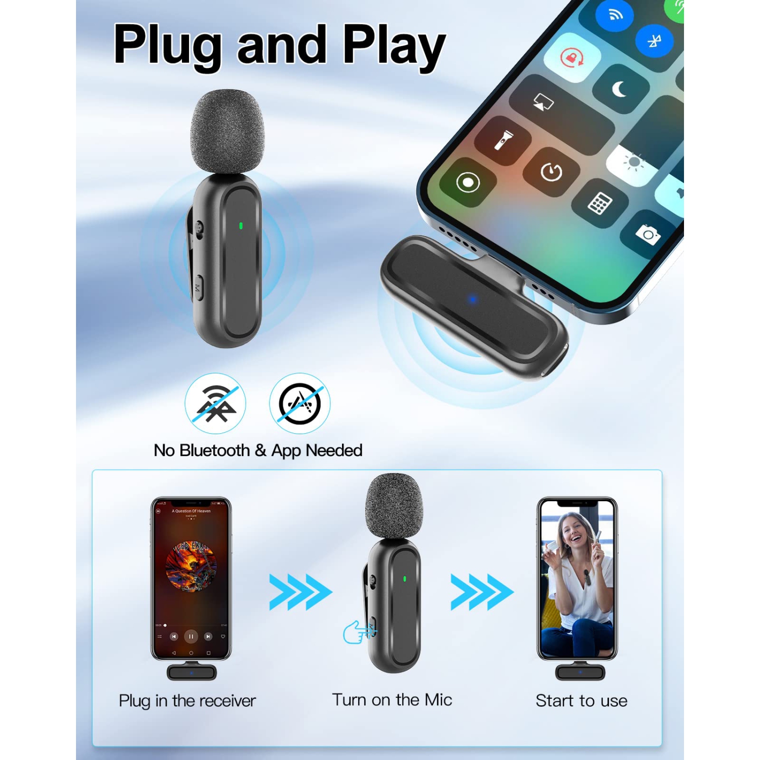 Micro-cravate sans fil Clip On pour iPhone, micro-cravate sans fil avec  étui de chargement pour l'enregistrement vidéo, prêt à l'emploi, idéal pour  /Interview/Vlog/Presentation/Facebook