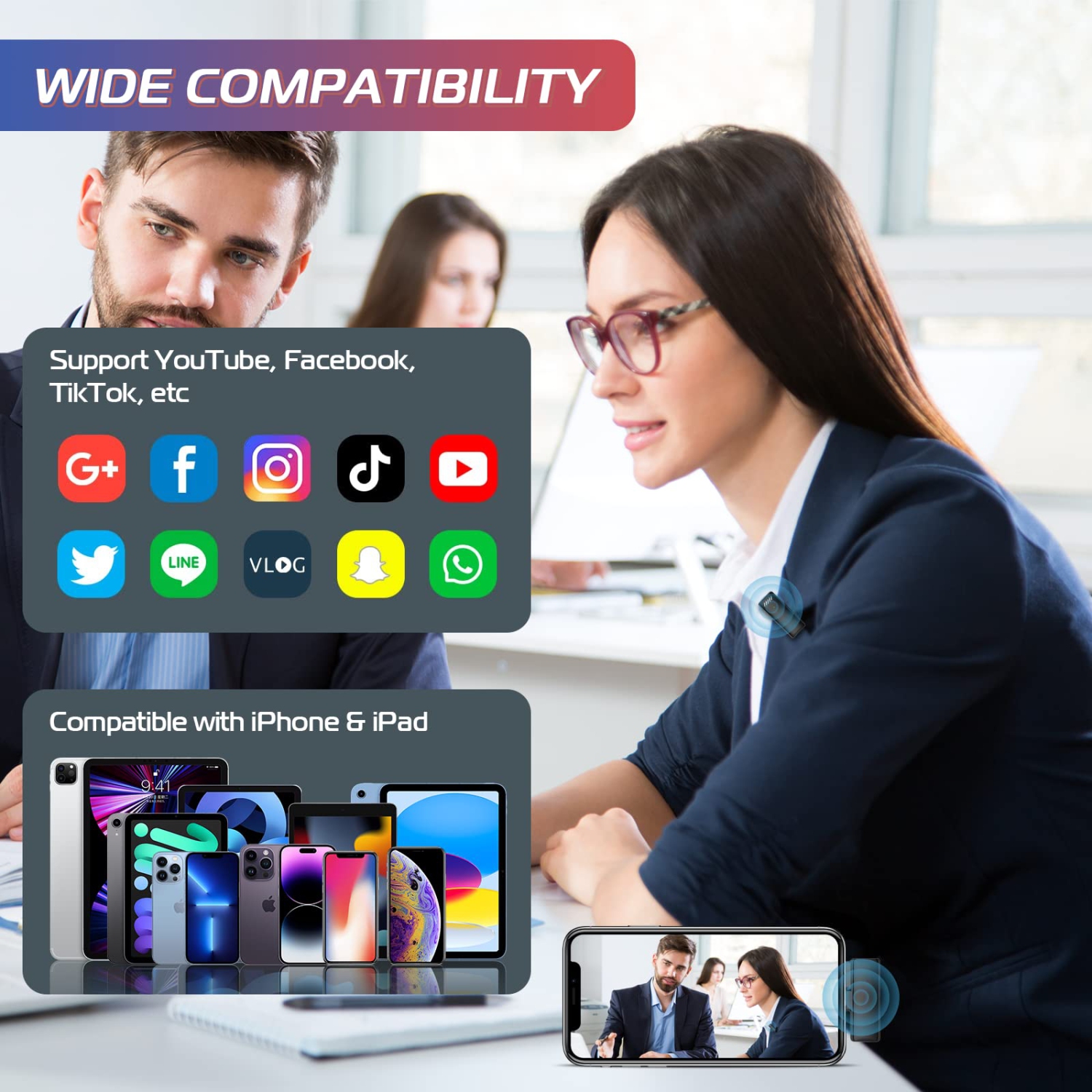 2023 Newest Nofinn 2.4G Wireless Lavalier Microphone for iPhone iPad, 2-in-1 Plug and Play Lapel Mic with Charging Case & Power Display, Clip On