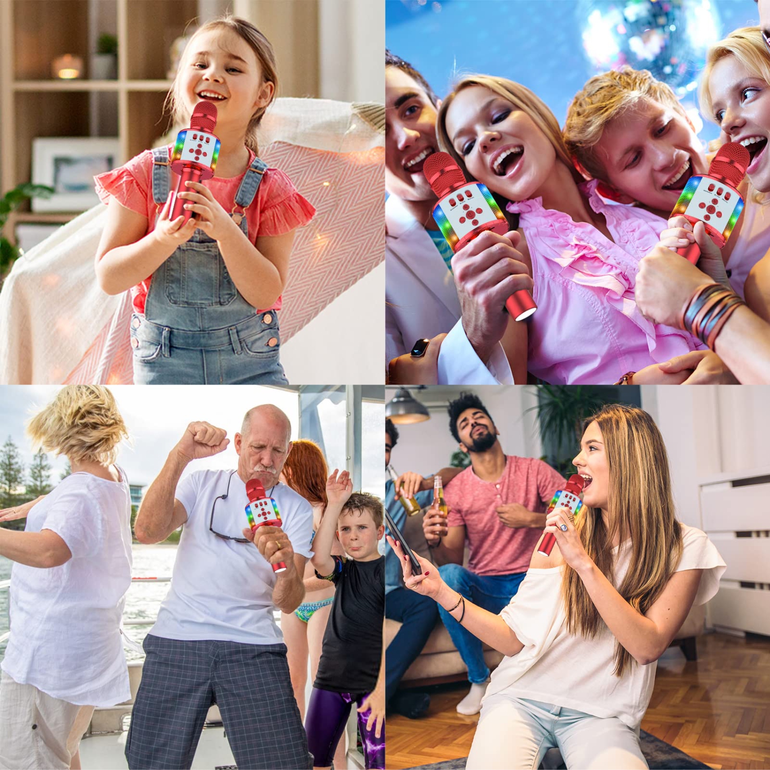 Bluetooth Wireless Karaoke Microphone with Controllable LED Lights, Portable Handheld Karaoke Speaker Machine Christmas Birthday Home Party for PC or