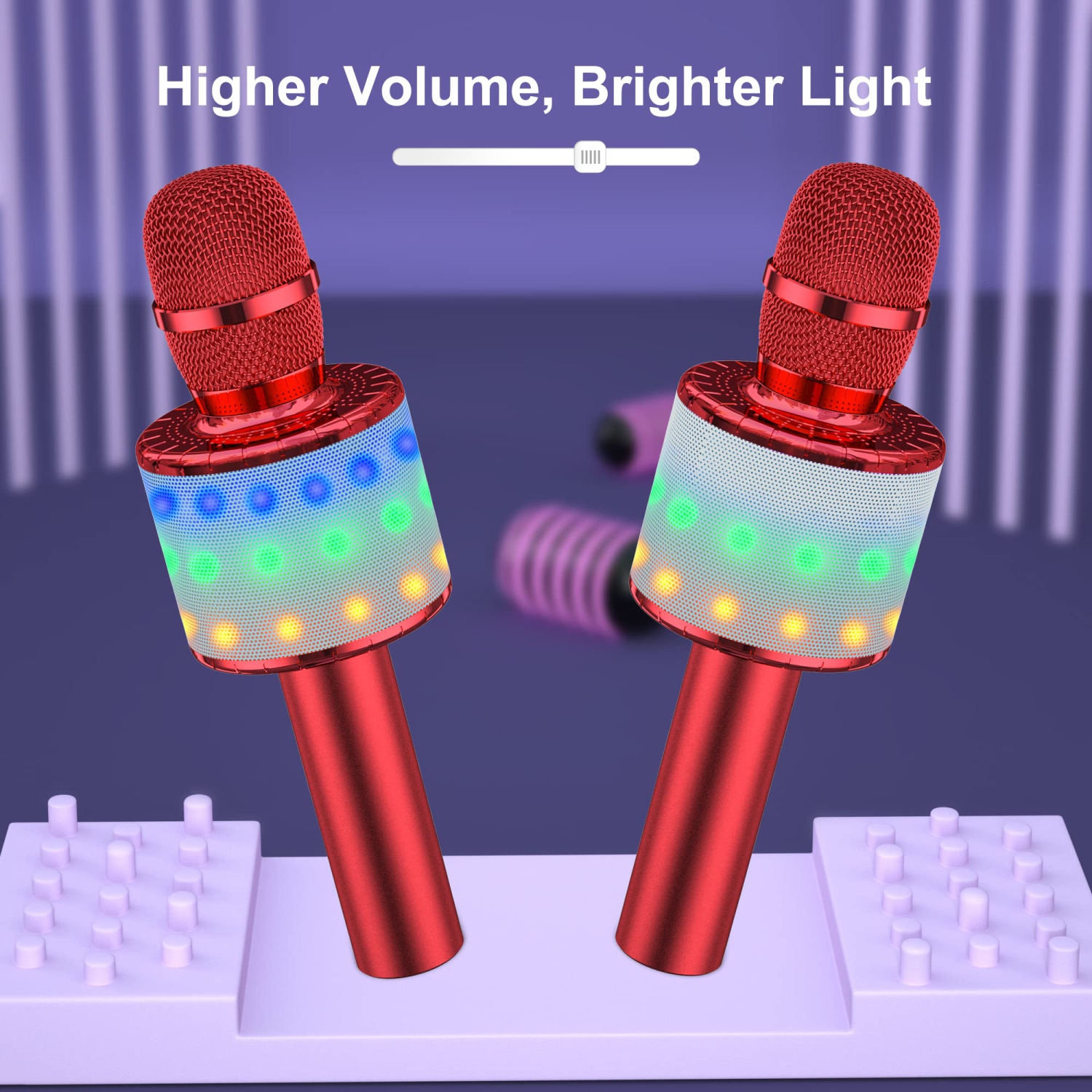 Bluetooth Wireless Karaoke Microphone with Controllable LED Lights, Portable Handheld Karaoke Speaker Machine Christmas Birthday Home Party for PC or