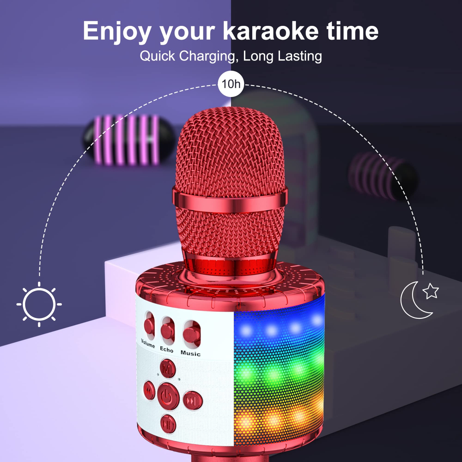 Bluetooth Wireless Karaoke Microphone with Controllable LED Lights, Portable Handheld Karaoke Speaker Machine Christmas Birthday Home Party for PC or