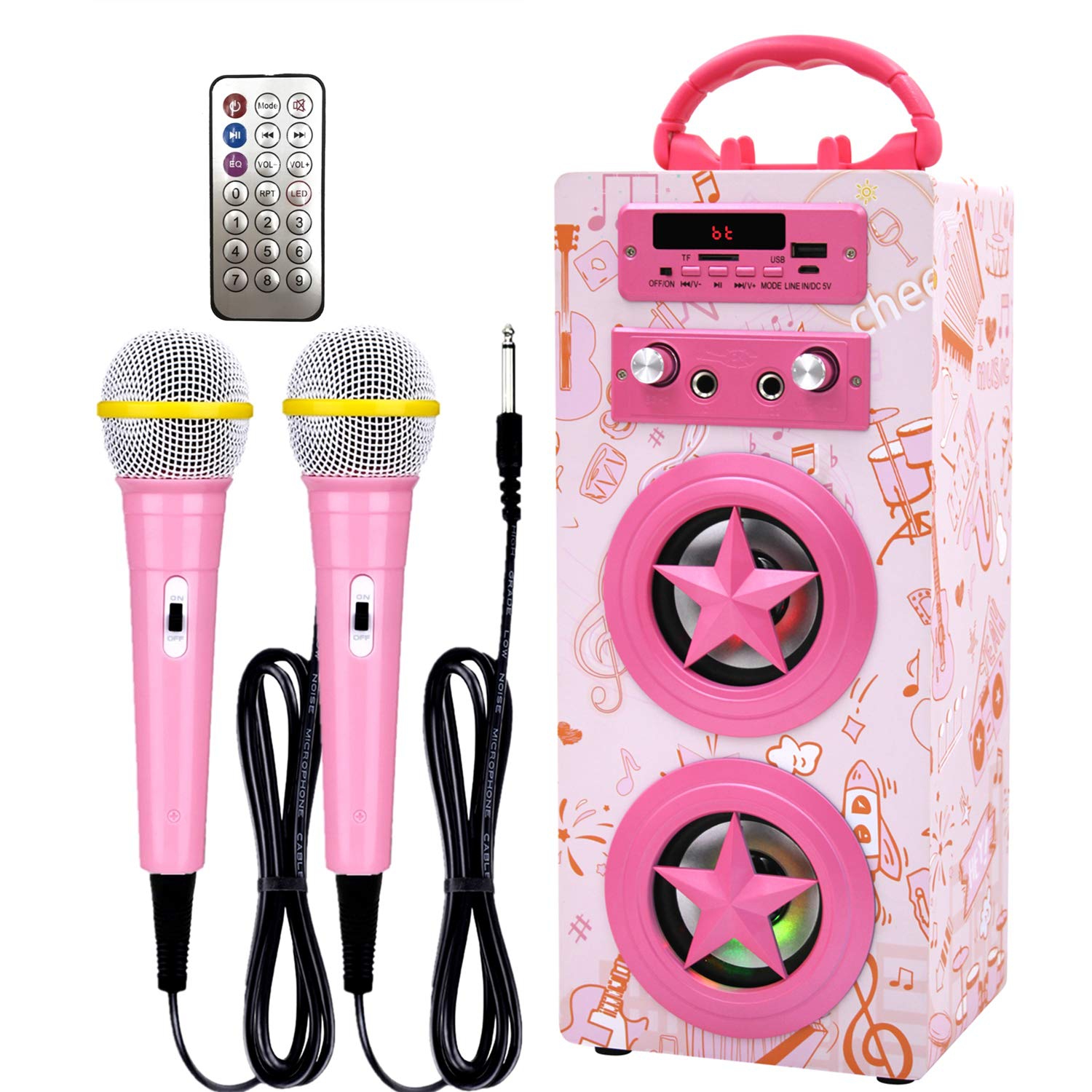 Kids Bluetooth Karaoke Speaker with 2 Microphones, Wireless Rechargeable Portable Karaoke Machine Speaker Music MP3 Player for Kids Adult Party Gift
