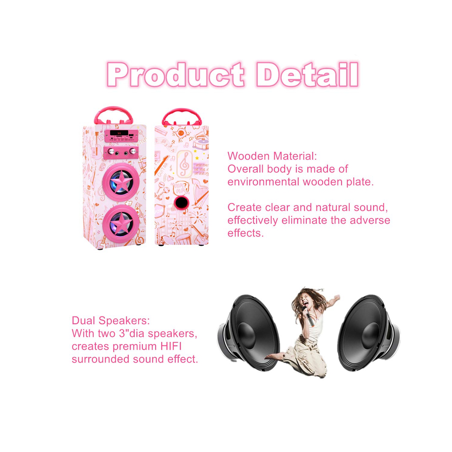 Kids Bluetooth Karaoke Speaker with 2 Microphones, Wireless Rechargeable Portable Karaoke Machine Speaker Music MP3 Player for Kids Adult Party Gift
