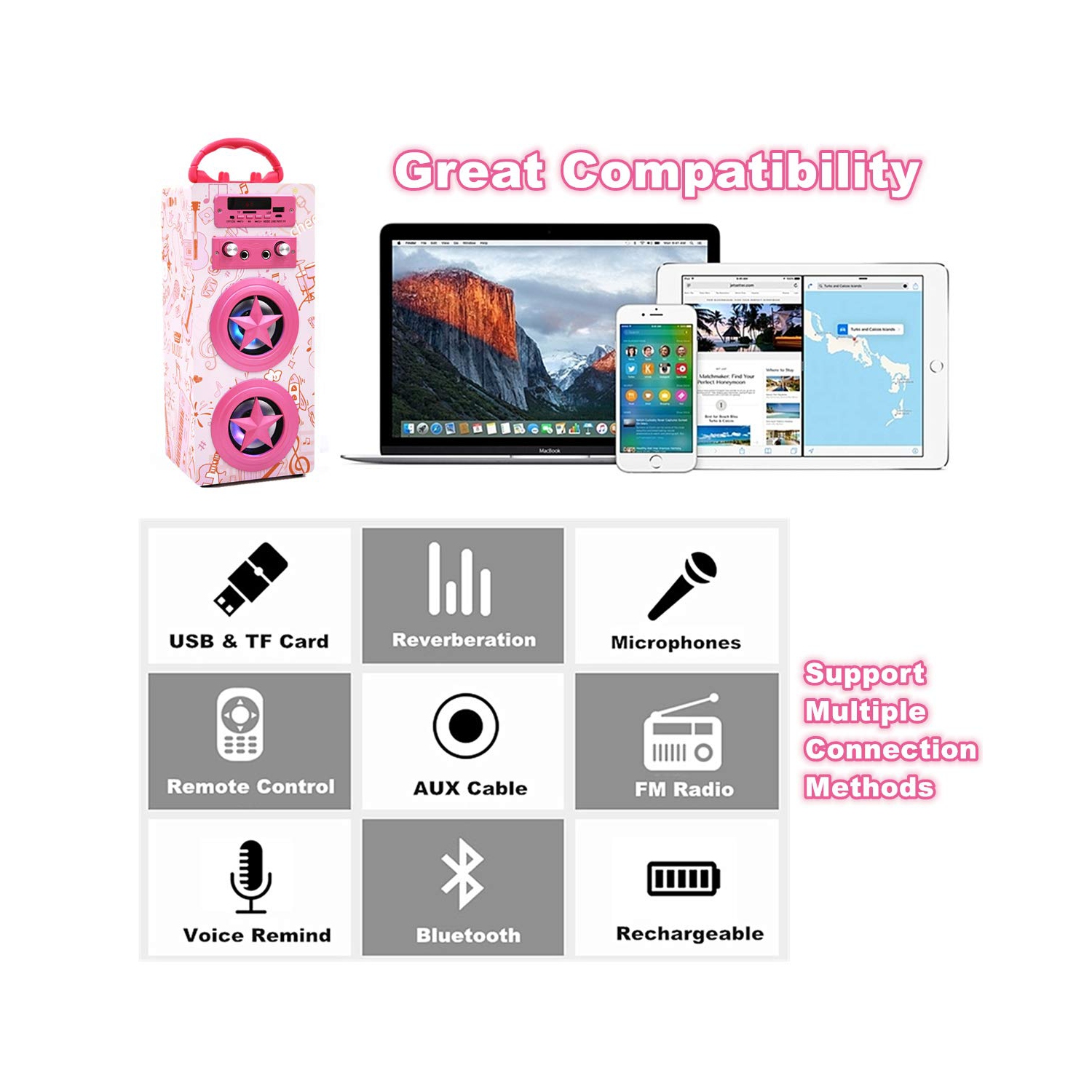 Kids Bluetooth Karaoke Speaker with 2 Microphones, Wireless Rechargeable Portable Karaoke Machine Speaker Music MP3 Player for Kids Adult Party Gift