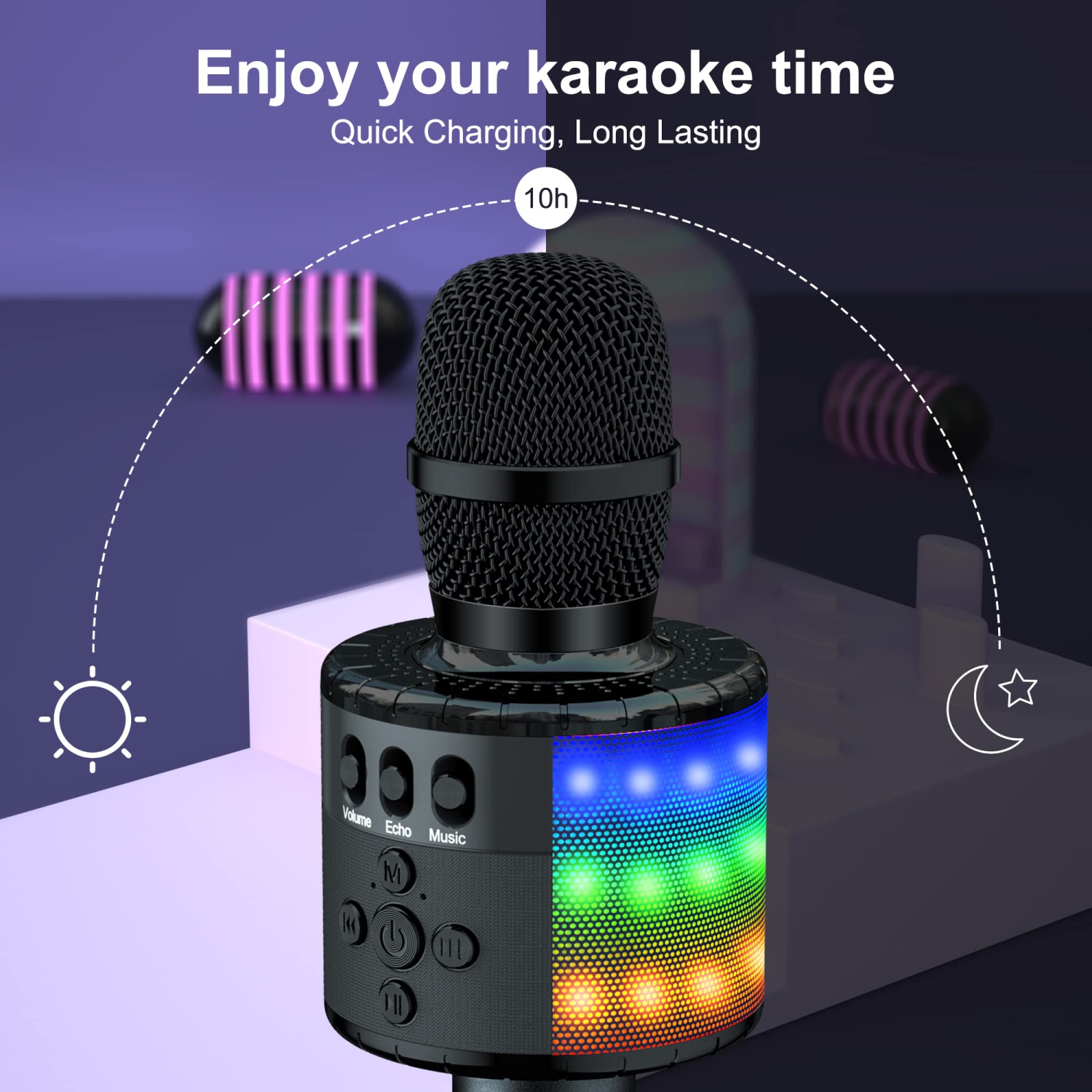 Bluetooth Wireless Karaoke Microphone with Controllable LED Lights, Portable Handheld Karaoke Speaker Machine Christmas Birthday Home Party for PC or