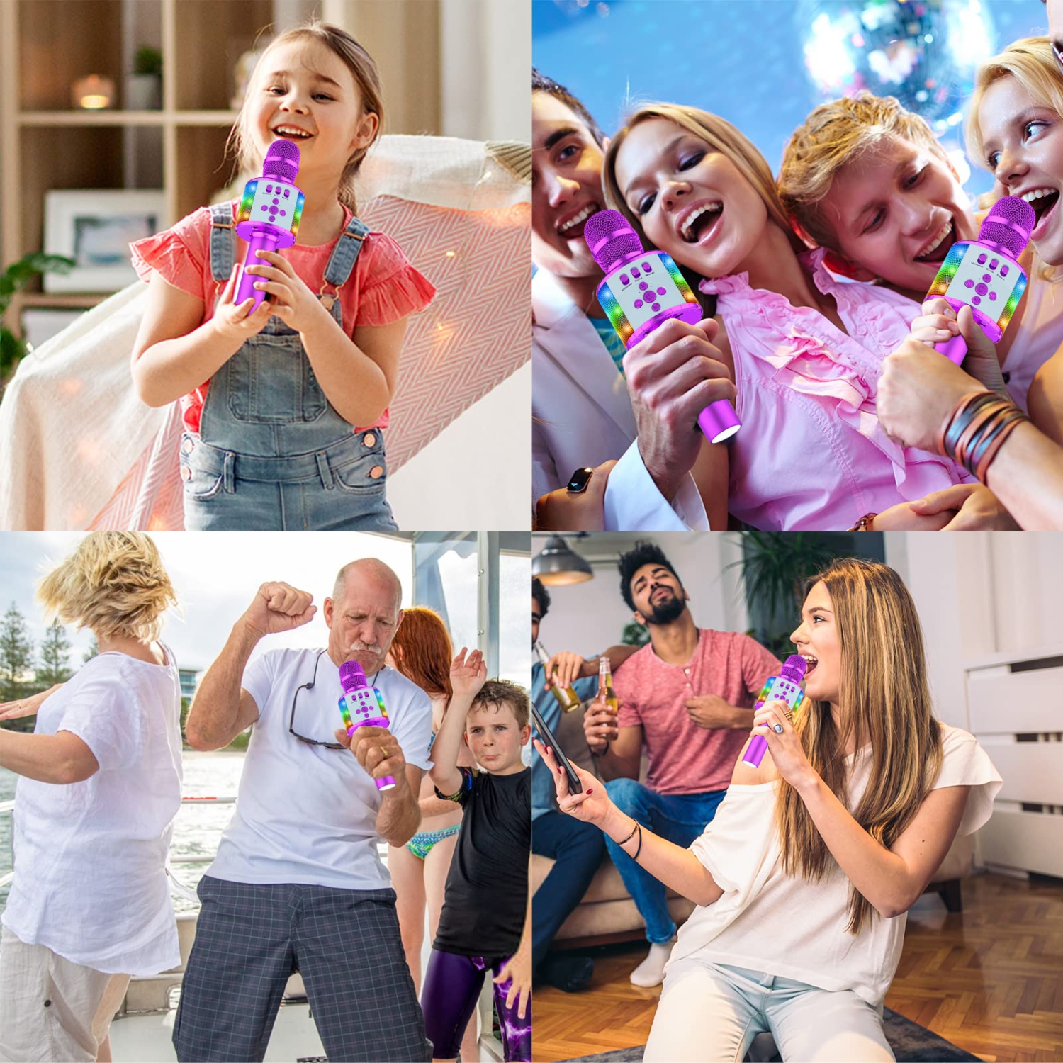 Bluetooth Wireless Karaoke Microphone with Controllable LED Lights, Portable Handheld Karaoke Speaker Machine Christmas Birthday Home Party for PC or