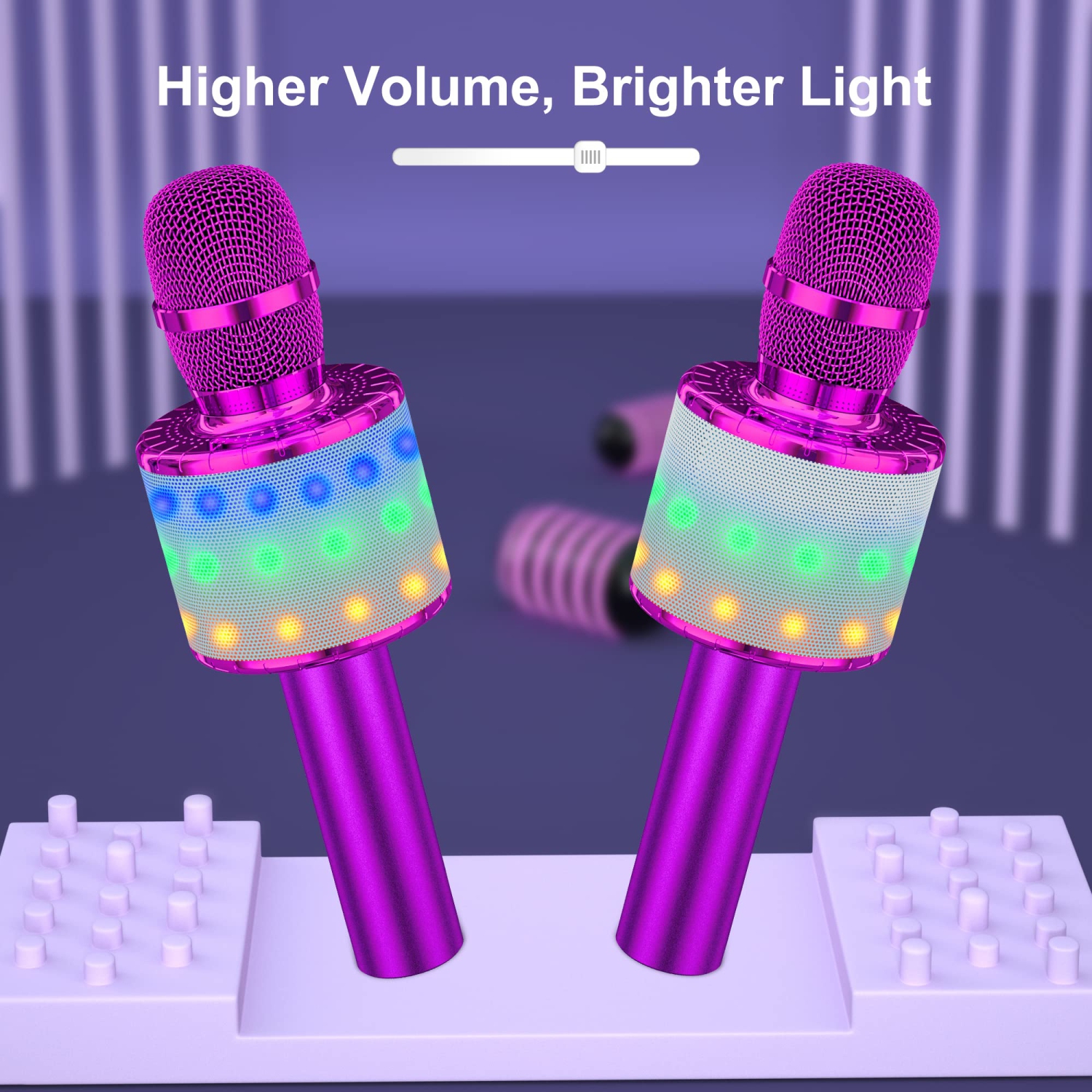 Bluetooth Wireless Karaoke Microphone with Controllable LED Lights, Portable Handheld Karaoke Speaker Machine Christmas Birthday Home Party for PC or