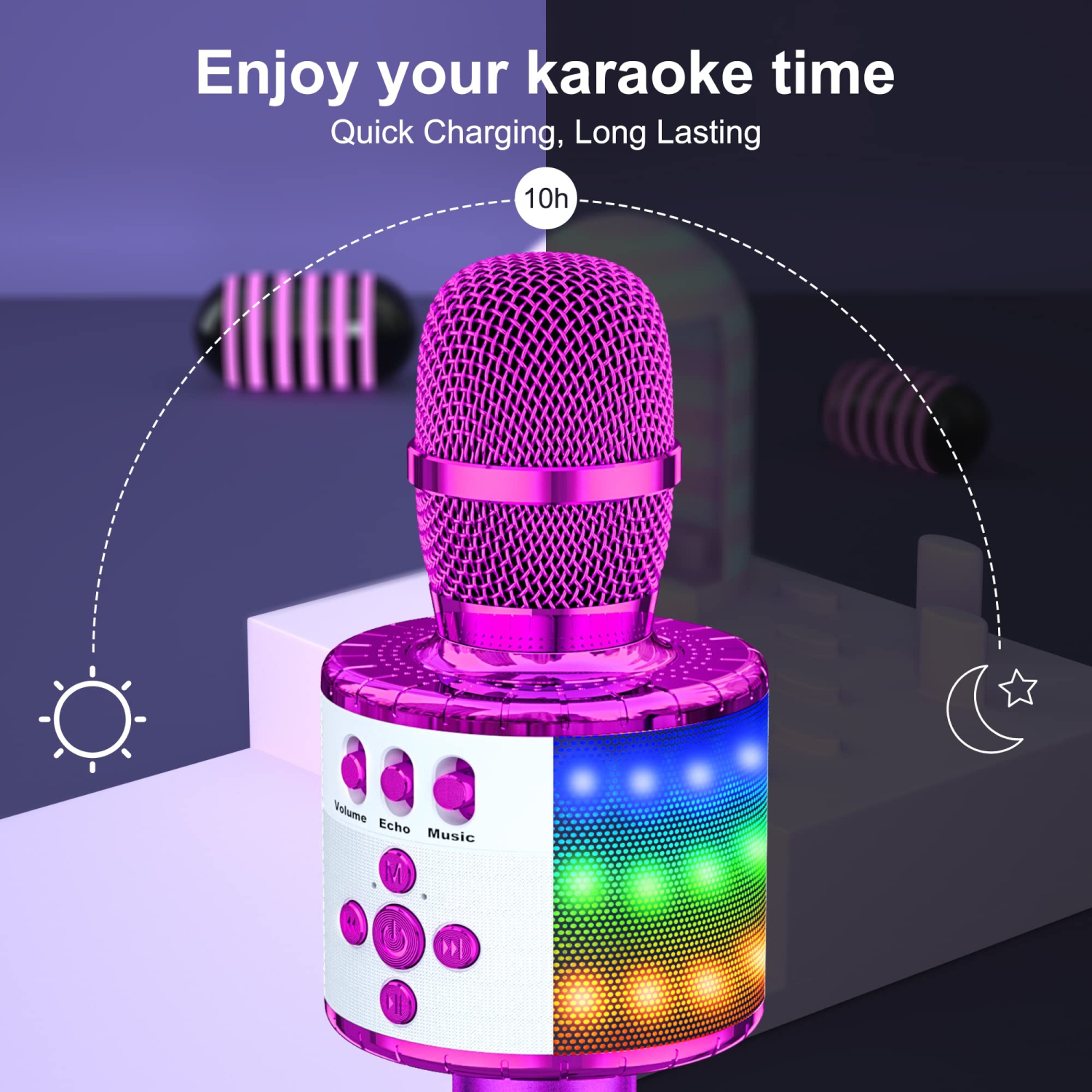 Bluetooth Wireless Karaoke Microphone with Controllable LED Lights, Portable Handheld Karaoke Speaker Machine Christmas Birthday Home Party for PC or