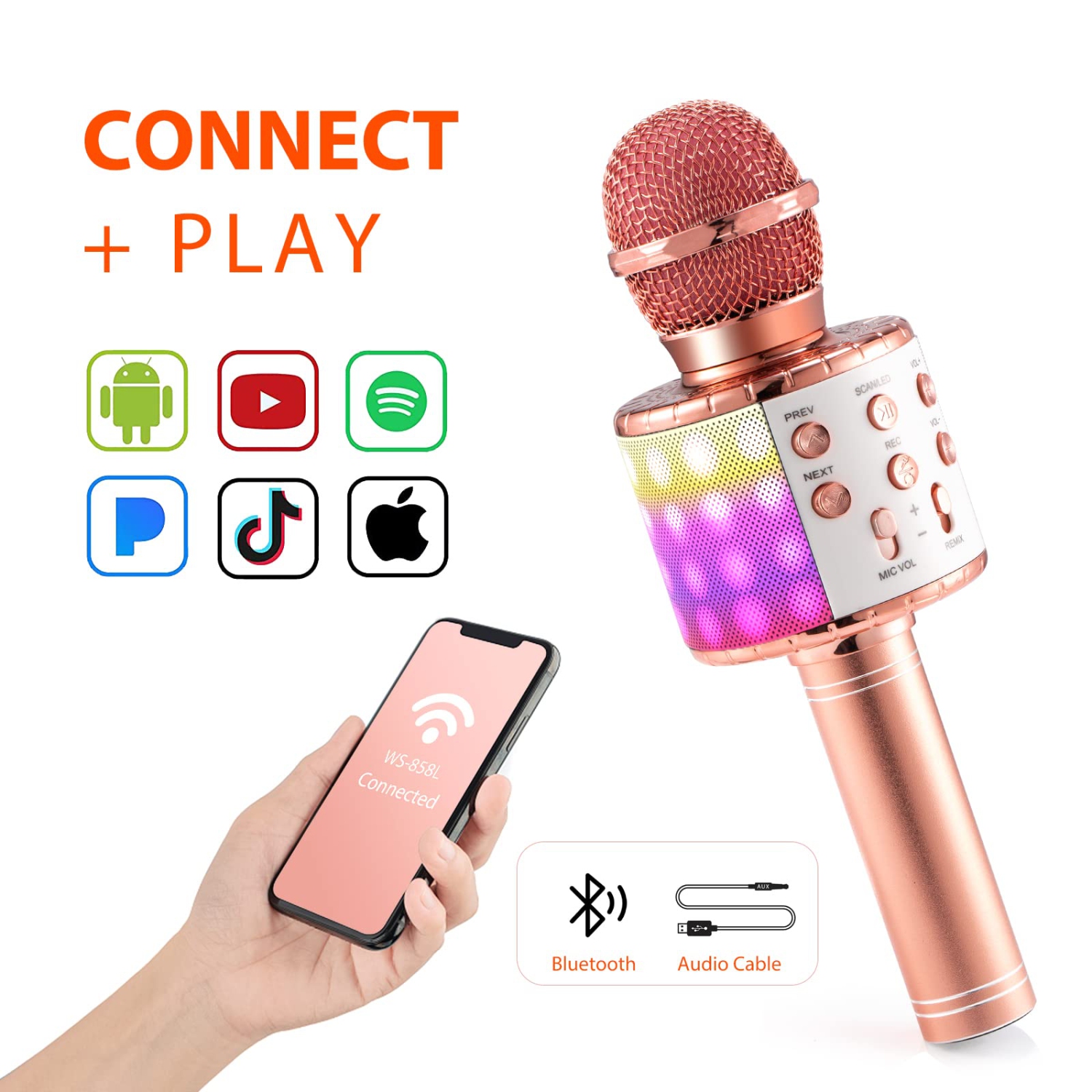 Microphone karaoké, Microphone Bluetooth sans fil pour enfants, machine à  haut-parleur avec microphone karaoké et lumières DEL, jouets pour filles et  garçons de 3 4 5 6 7 8 9 10 11 12 ans