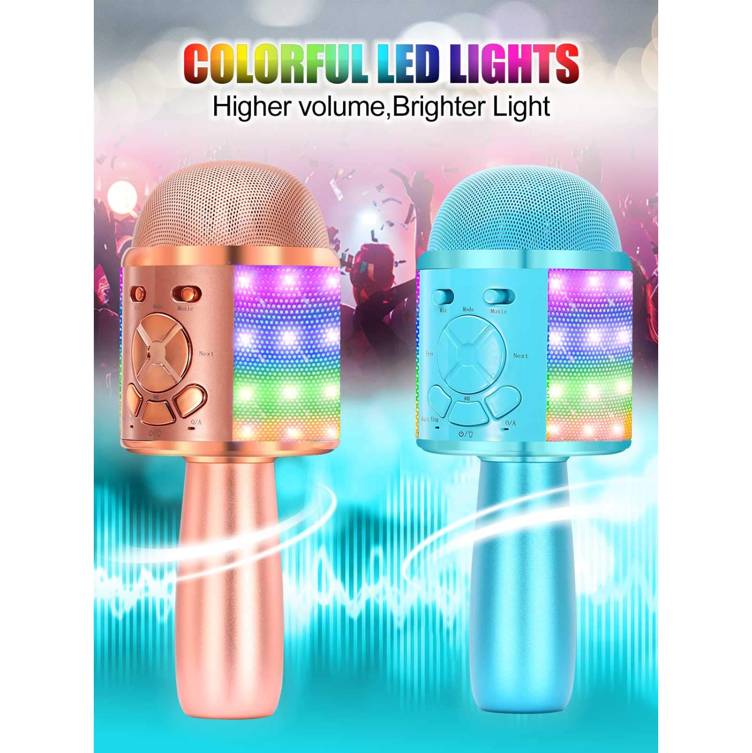 Karaoke Microphone for Kids, Portable Wireless Bluetooth Singing Mic with Flashing Lights & Magic Voices, Fun for Girls and Boys Home Party Birthday