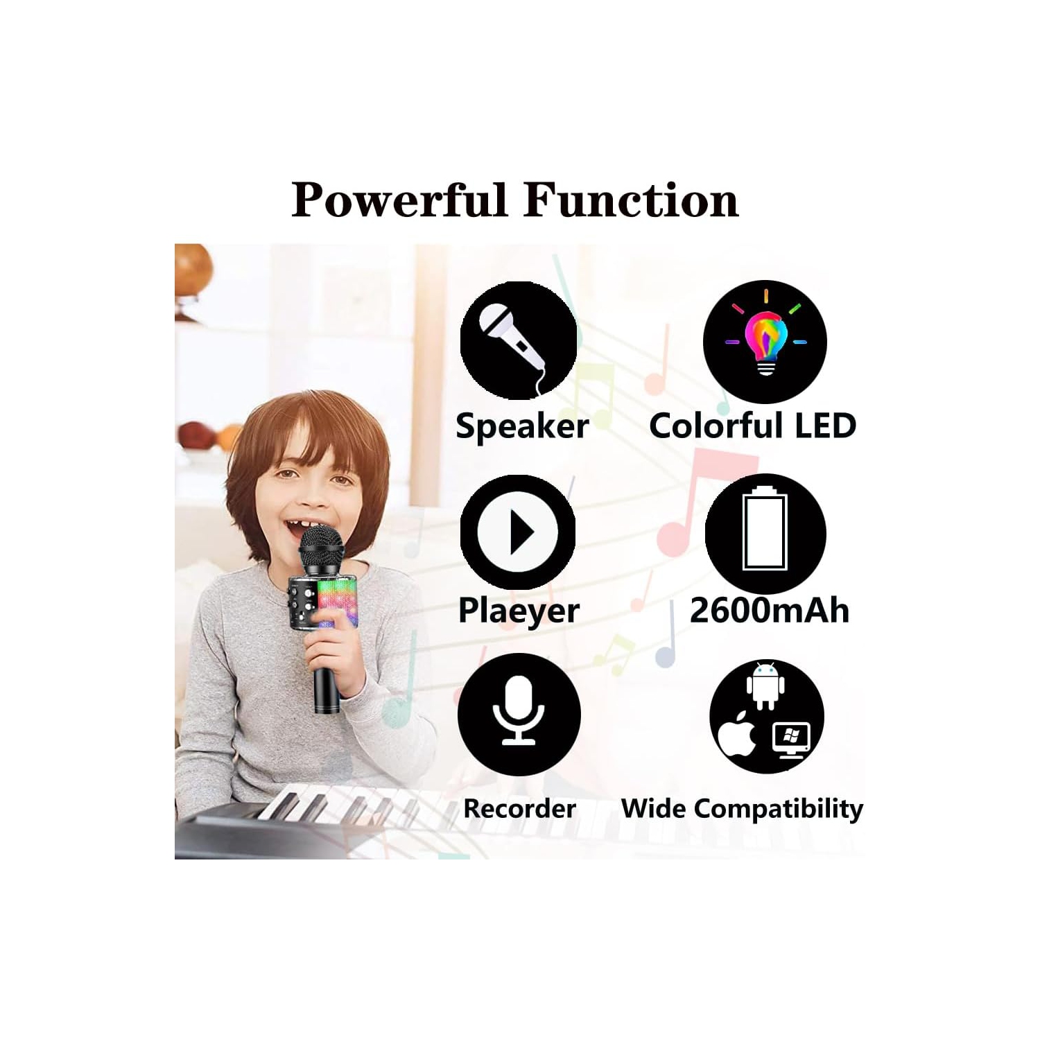 Wireless Bluetooth Karaoke Microphone, 3-in-1 Portable Handheld Mic Speaker Machine for All Smartphones, Gift for Girls Boys Kids Adults All Age