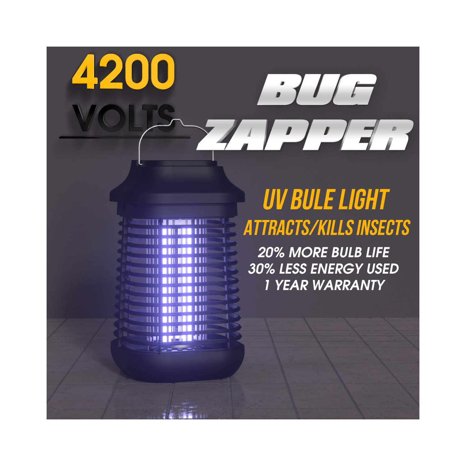 Bug Zapper 4200V for Outdoor and Indoor, Waterproof Electric Mosquito Zappers, Mosquito lamp, Electronic Bug Zapper Light Bulb for Backyard, Patio