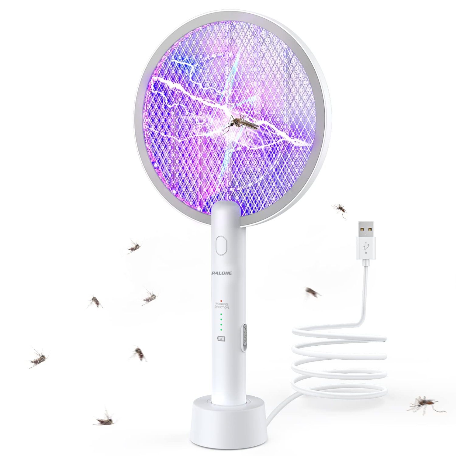 2 in 1 Bug Zapper Racket, 3000V Electric Fly Swatter Racket 3 Layers Mosquito Killer Lamp Indoor Fly Zapper Without Waving Hands for Kitchen, Home, Garden and Outdoors