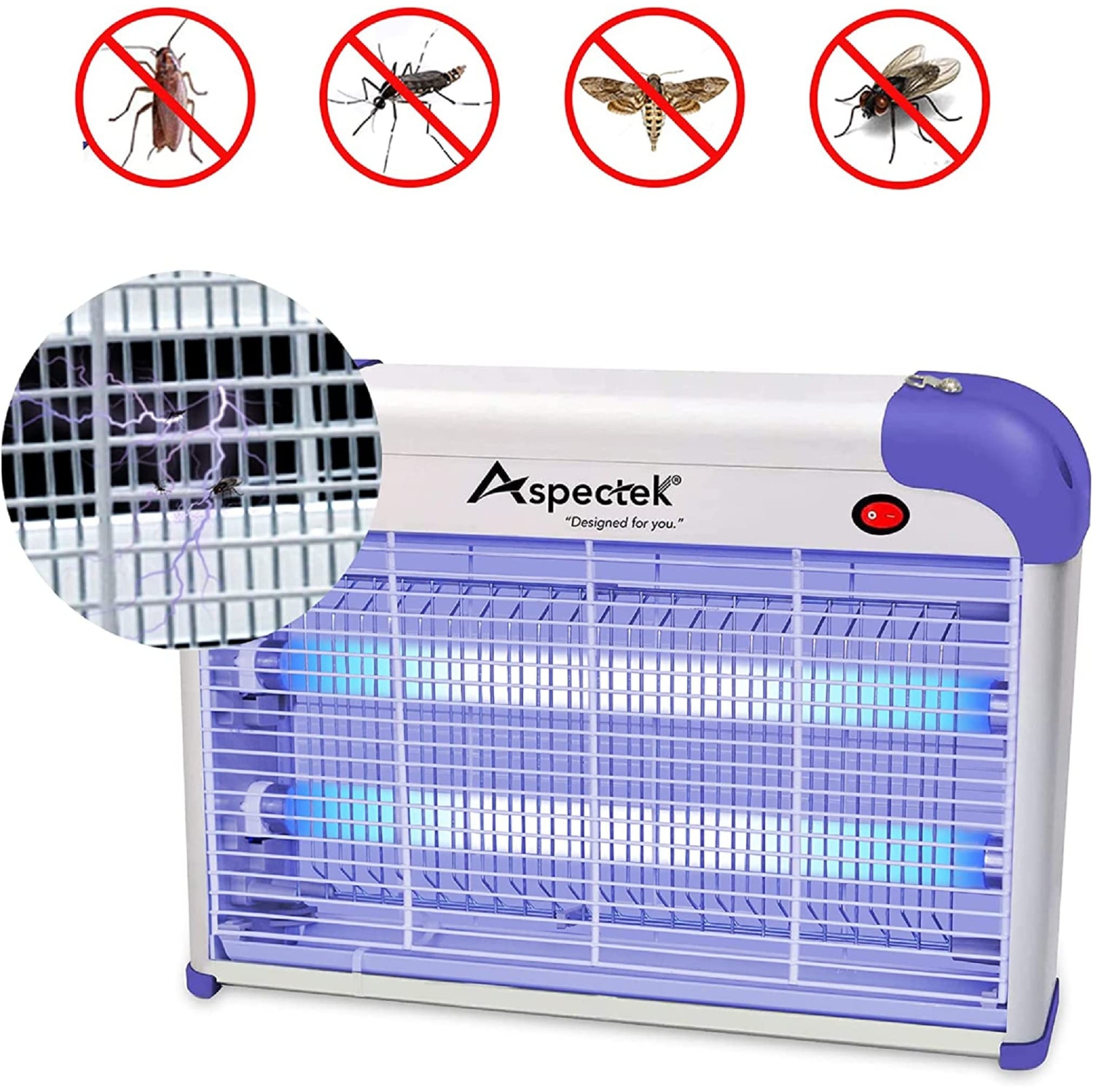 20W Indoor Bug Zapper, Powerful UV Bugs Lamp Attract Insects and 2800V Grid Kills Flying Insects, Includes 2 Replacement Bug Lights