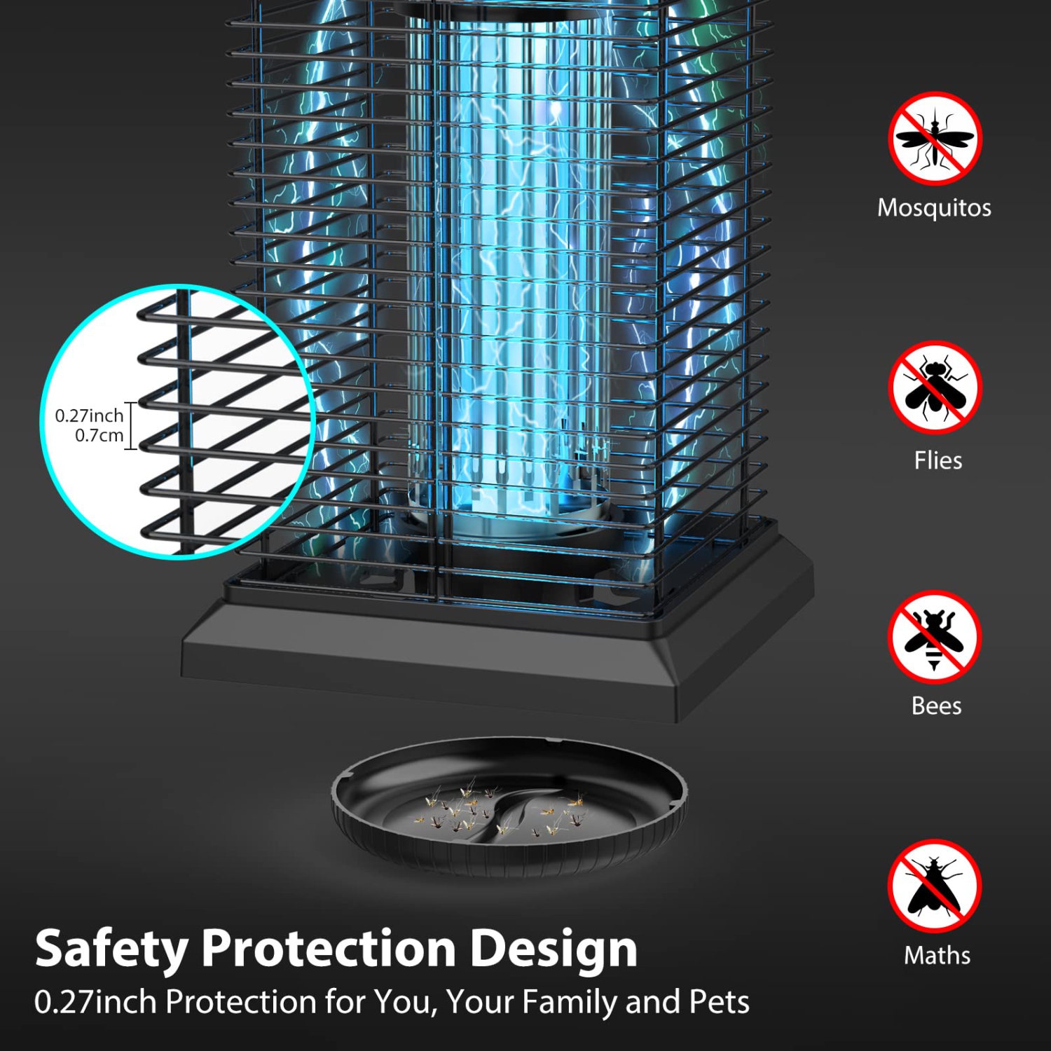 Bug Zapper 4500v 20w Uv Mosquito Trap Lamp with Metal Housing, Waterproof Electronic Fly Zapper for Indoor and Outdoor Use for Bedroom, Home, Garden