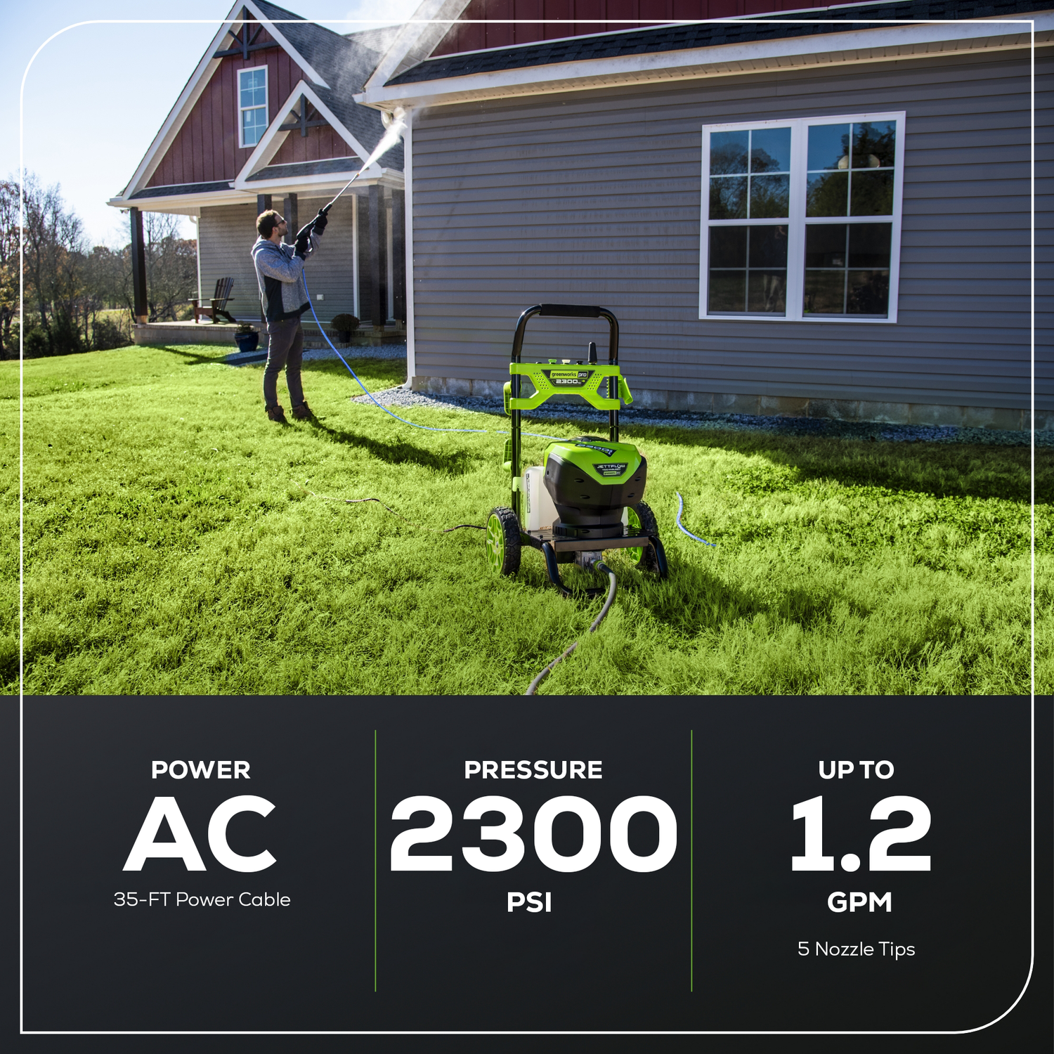 Greenworks PRO&nbsp;2300 PSI 2.3 GPM 14 Amp Electric Pressure Washer - GPW2300