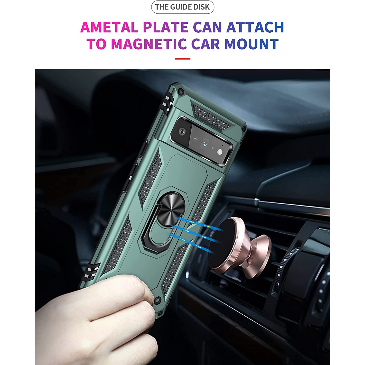 【CSmart】 Anti-Drop Hybrid Magnetic Hard Armor Case with Ring Holder for Google Pixel 7A 2023, Midnight Green