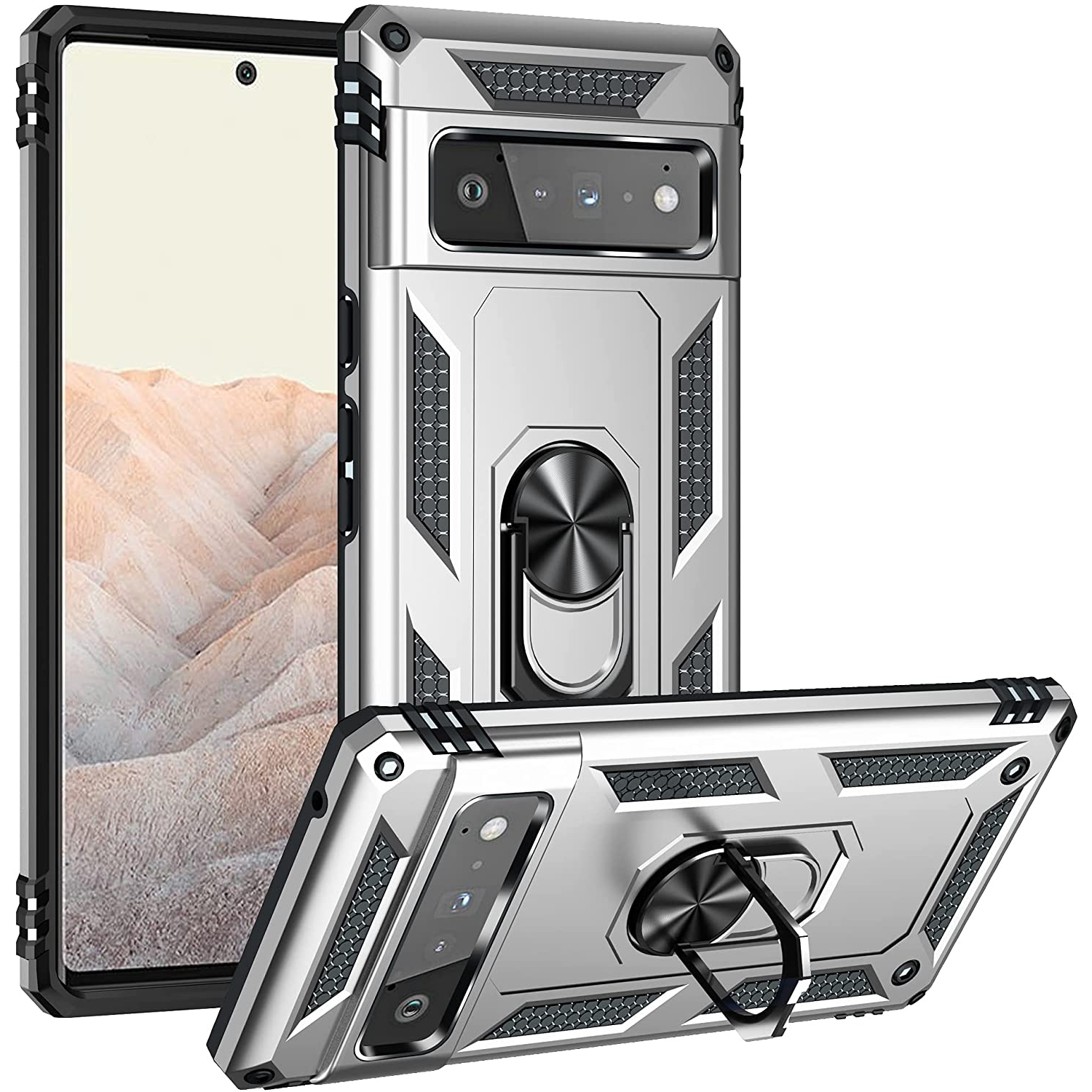 【CSmart】 Anti-Drop Hybrid Magnetic Hard Armor Case with Ring Holder for Google Pixel 7A 2023, Grey