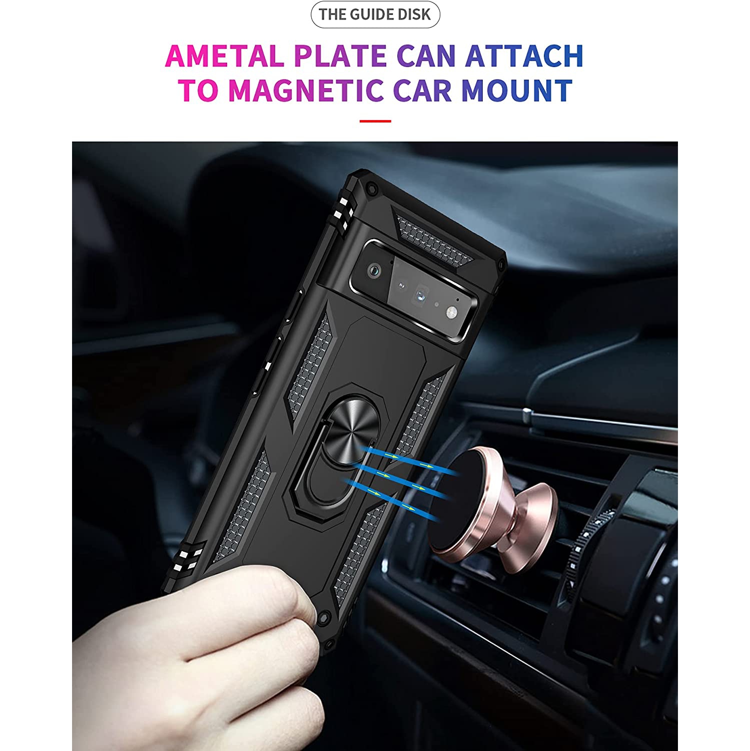 【CSmart】 Anti-Drop Hybrid Magnetic Hard Armor Case with Ring Holder for Google Pixel 7A 2023, Black