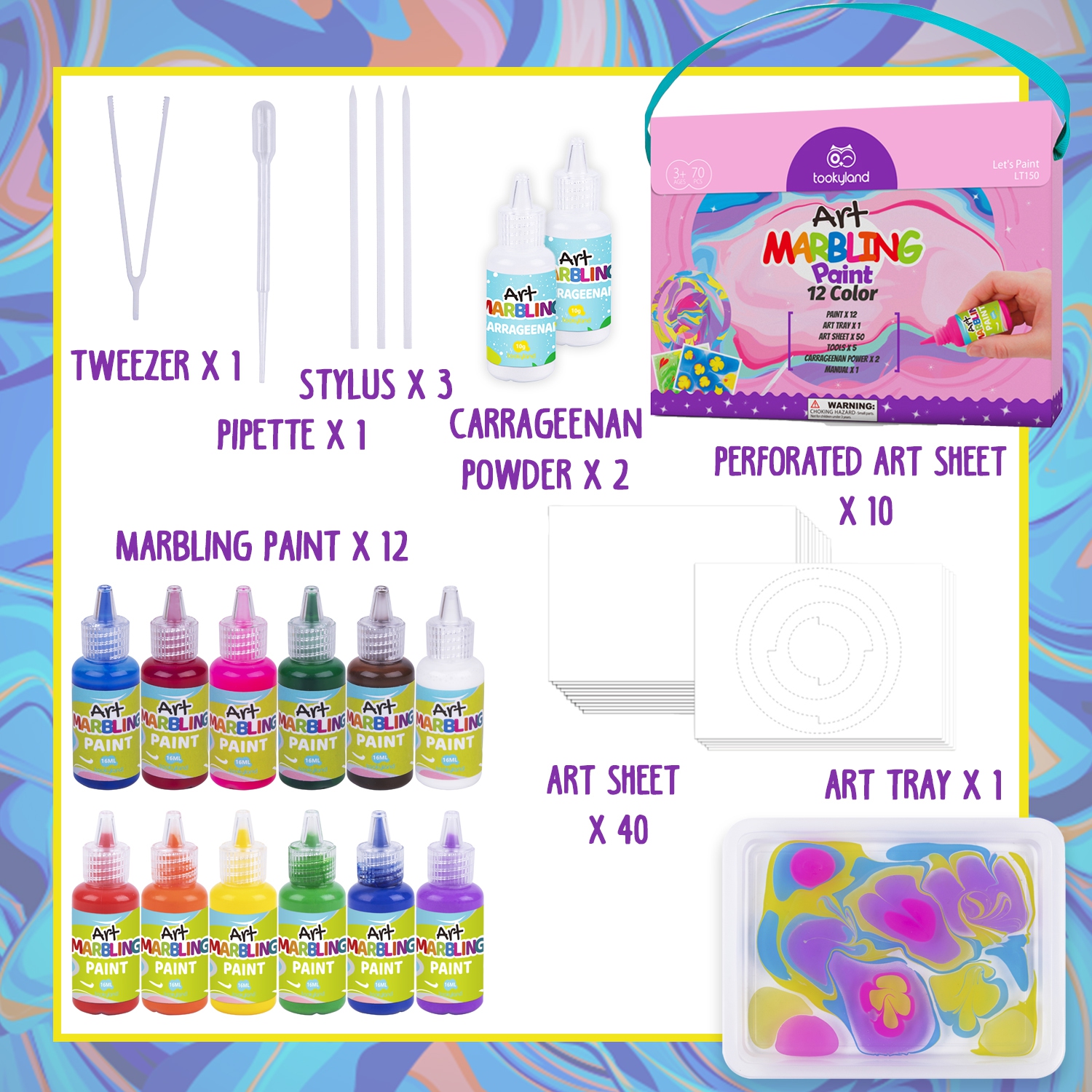 Coodoo Upgrade 12-Color Marbling Paint Arts & Crafts Gifts for