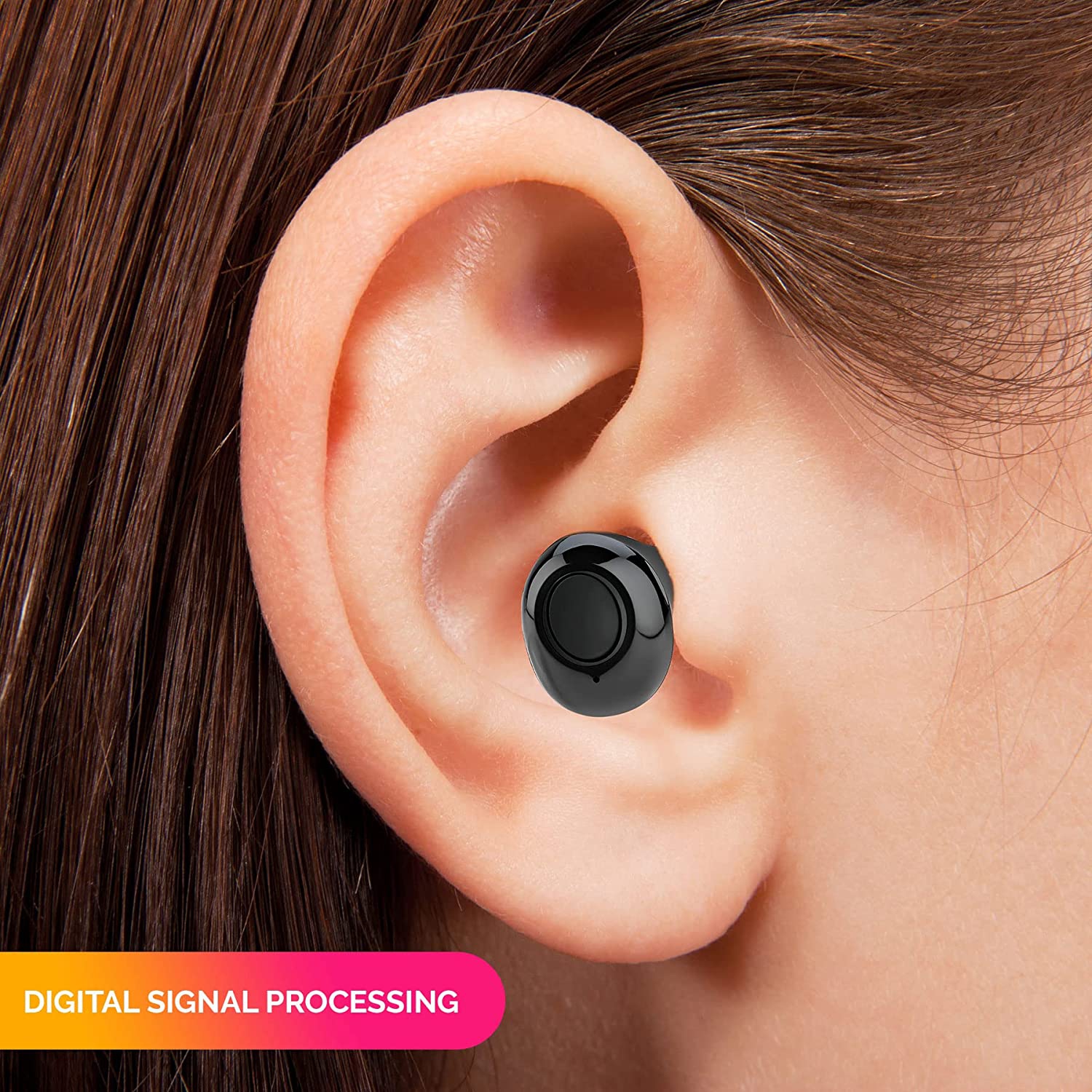 Digital Hearing Amplifier - Next Generation in The Ear Personal Sound Device w/Noise Reduction Rechargeable ITE 2 Piece Set Portable Charging Case