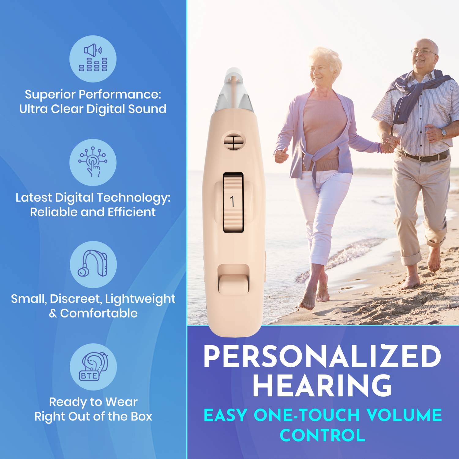 Premium BTE Hearing Amplifiers - Digital Ear Amplification Device PairÂ&nbsp;and Rechargeable Behind The Ear Hearing Amplifier Set with Sound