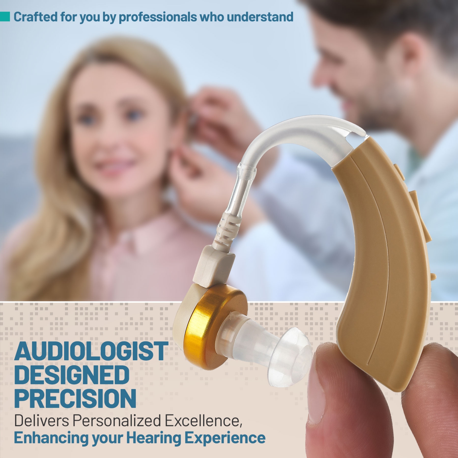 Digital Hearing Amplifier - RIC BTE Sound Device - Personal Sound Amplifiers with Long Battery Life, Noise Reduction and Feedback Cancellation