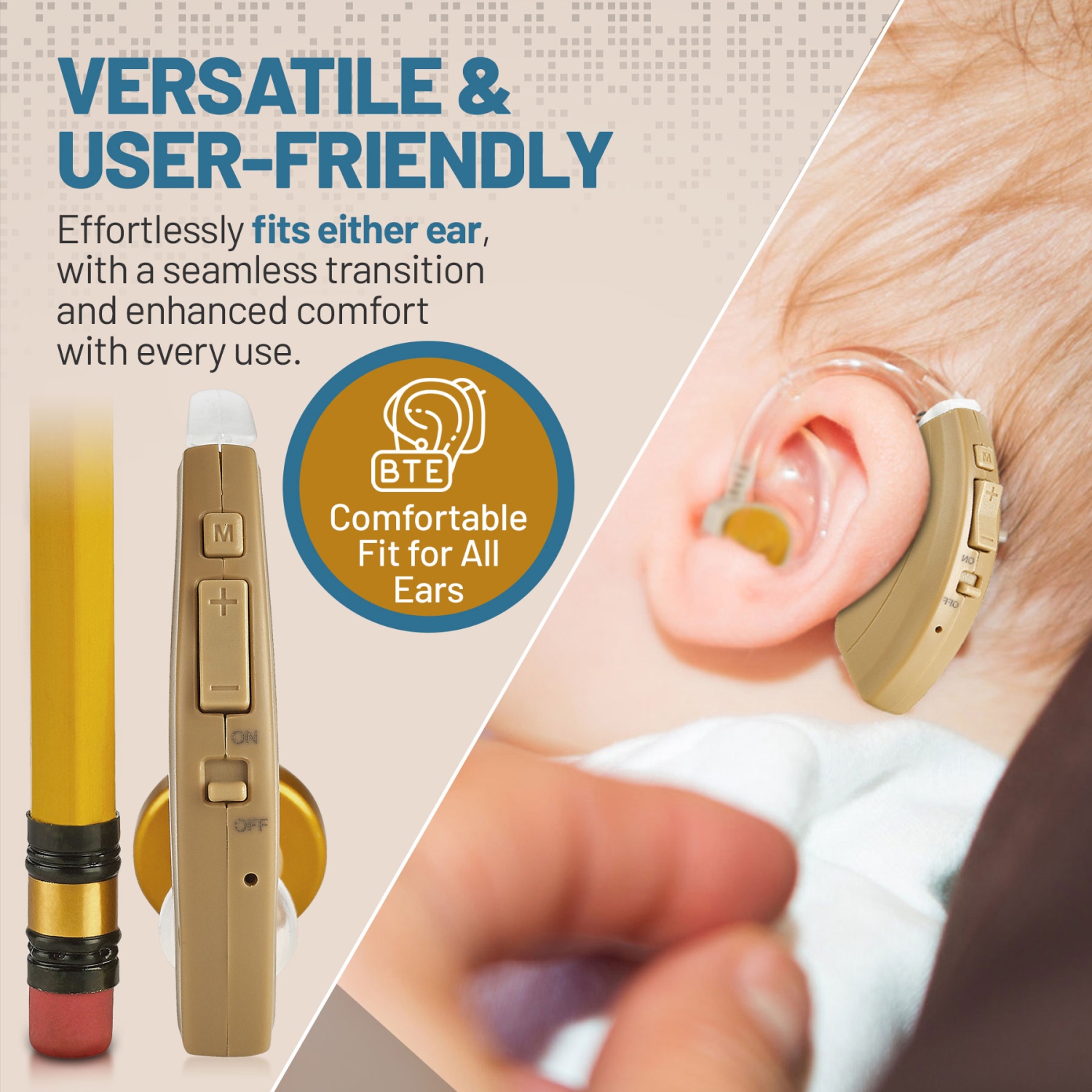 Digital Hearing Amplifier - RIC BTE Sound Device - Personal Sound Amplifiers with Long Battery Life, Noise Reduction and Feedback Cancellation