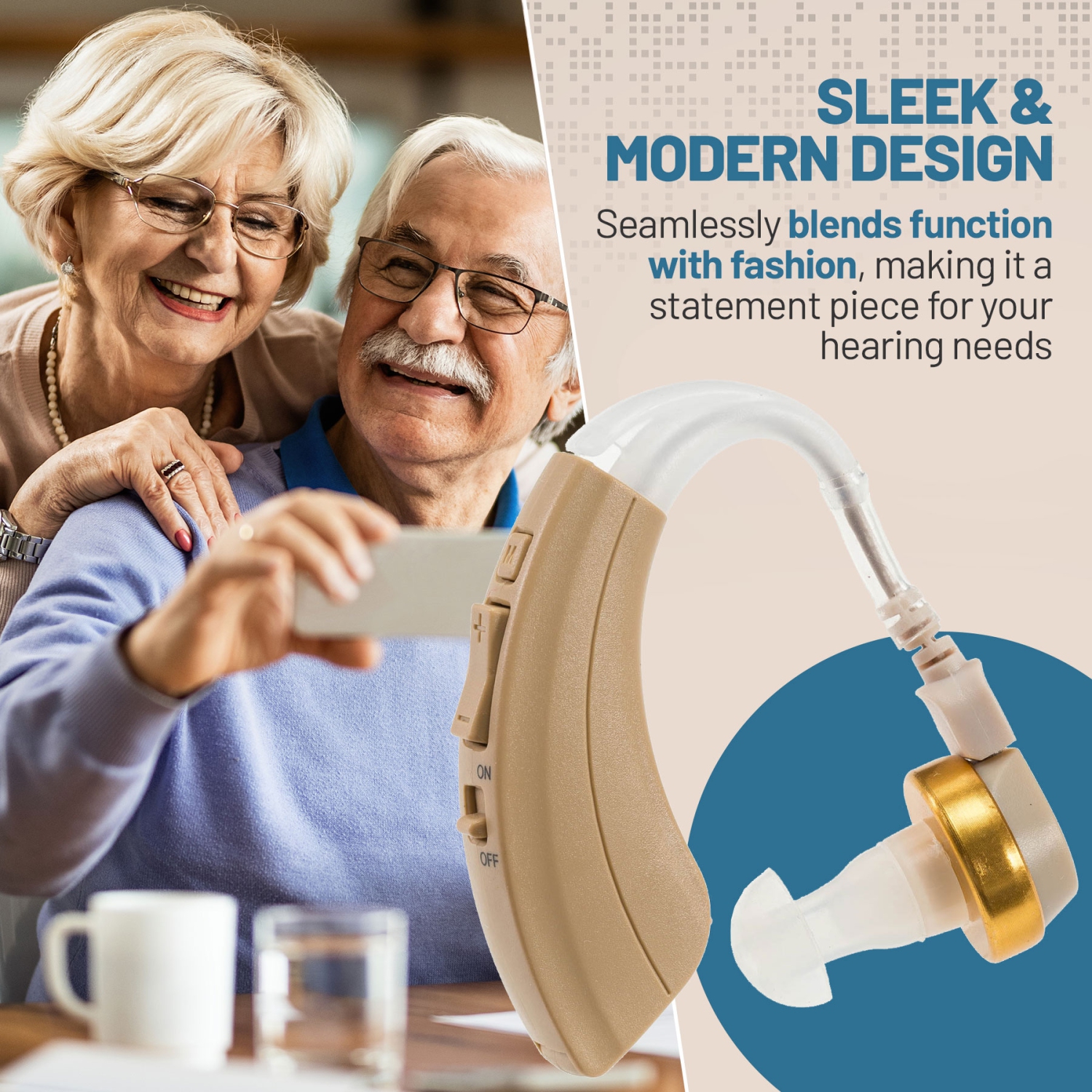 Digital Hearing Amplifier - RIC BTE Sound Device - Personal Sound Amplifiers with Long Battery Life, Noise Reduction and Feedback Cancellation