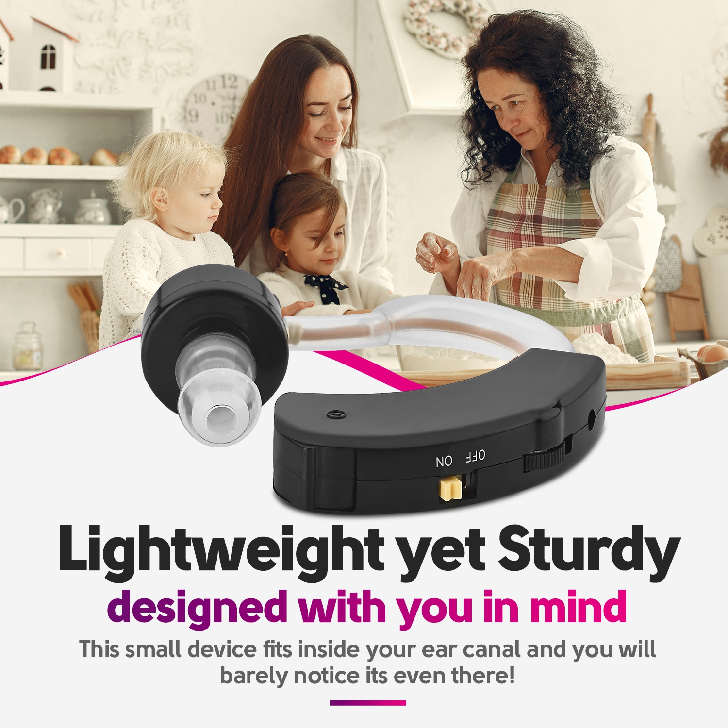 Digital Hearing Amplifiers - Set of 2 Small BTE Sound Amplifiers, a Behind the Ear Personal Amplification Device & Sound Enhancer Aids with Noise