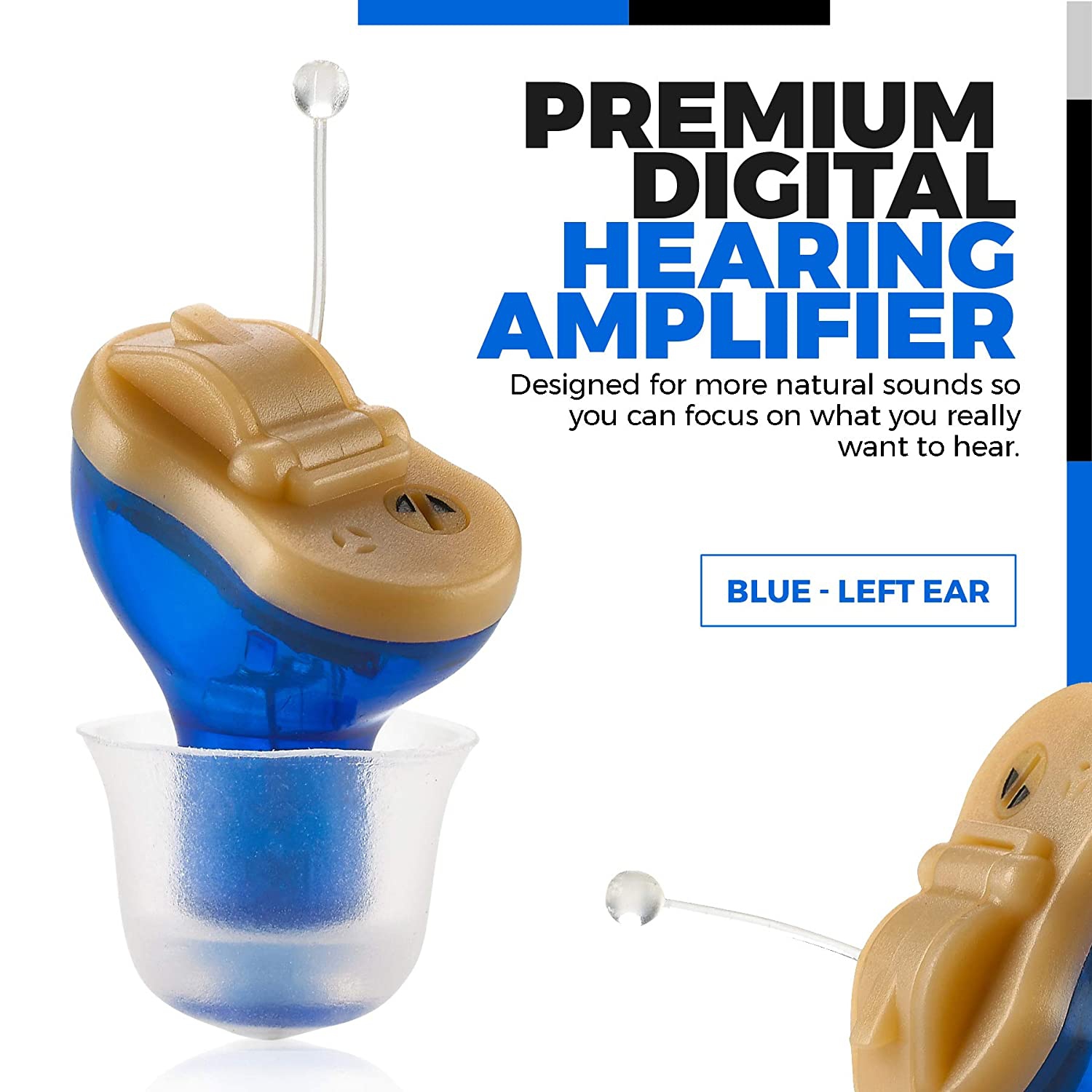 Premium Digital Hearing Amplifier - Invisible in Canal in-Ear Mini Sound Enhancer, Near-Invisible, Noise Cancelling, Personal Sound Hearing Amplifier