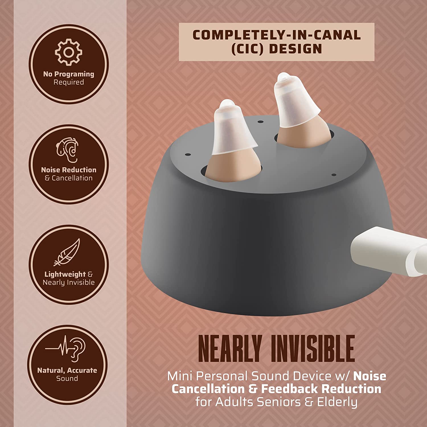 Amplificateur d'audition rechargeable pour aider et aider à l'ouïe, mini appareil sonore personnel presque invisible dans le canal avec suppression