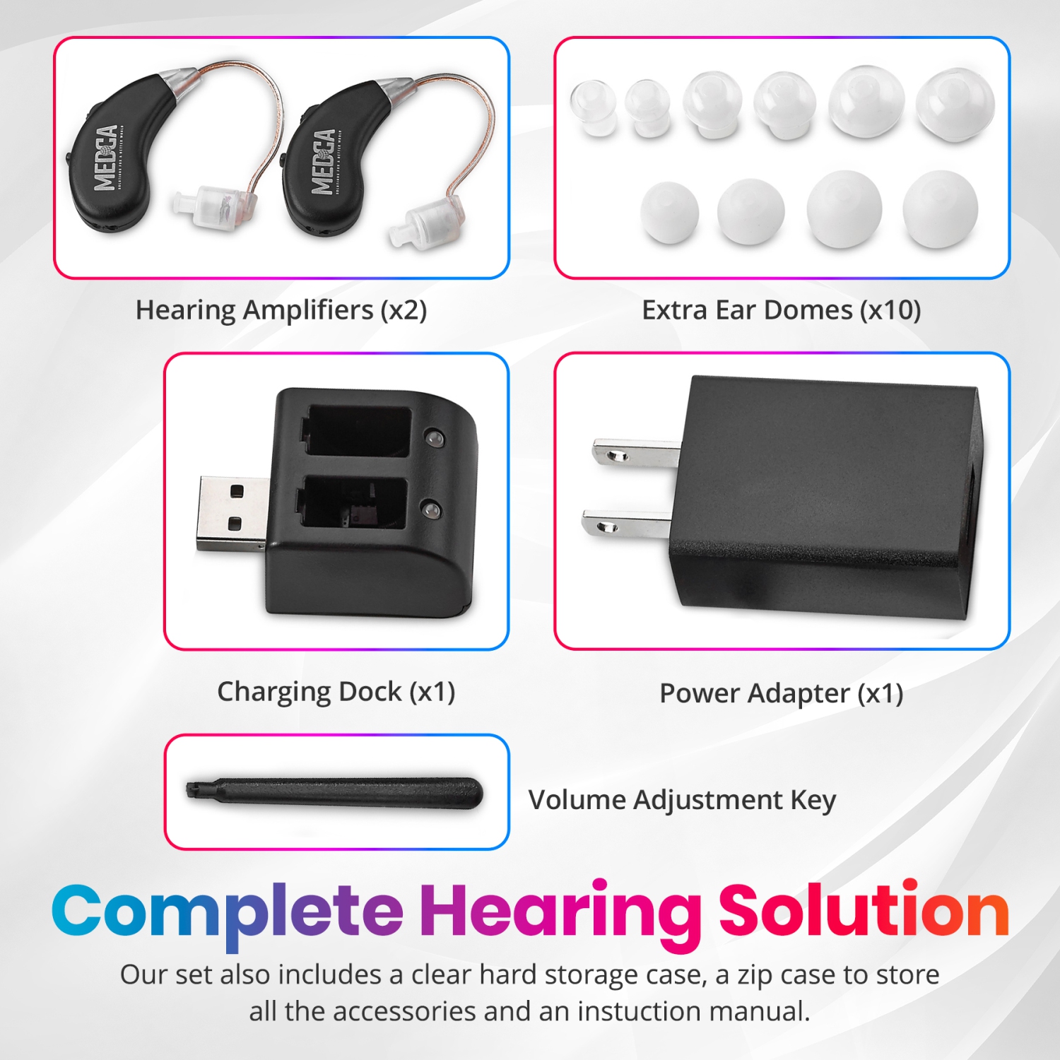 Digital Hearing Amplifiers - Rechargeable Premium BTE Personal Sound Amplifier Pair with USB Dock, Behind the Ear Hearing Enhancement Devices with