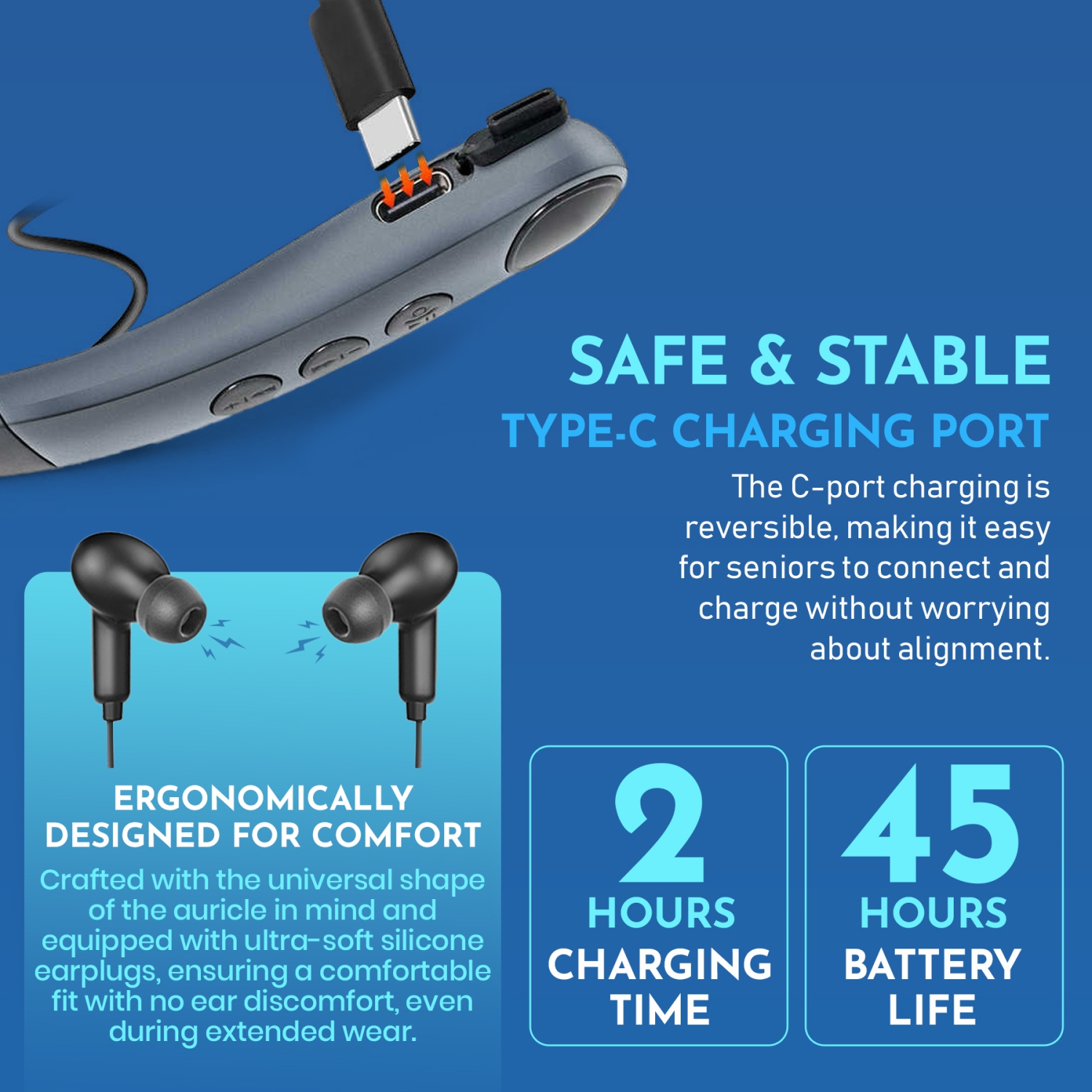 Rechargeable Hearing Amplifier - Wireless Hands-Free Neckband, Noise Reduction Neck Sound Amplifying Device Helps Aid Comfortable Hearing for