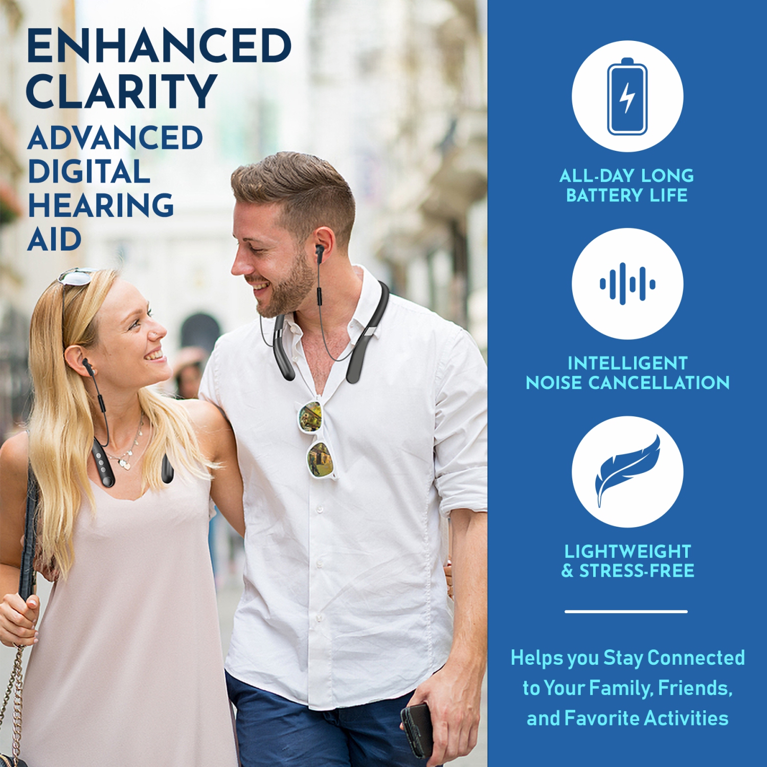 Rechargeable Hearing Amplifier - Wireless Hands-Free Neckband, Noise Reduction Neck Sound Amplifying Device Helps Aid Comfortable Hearing for