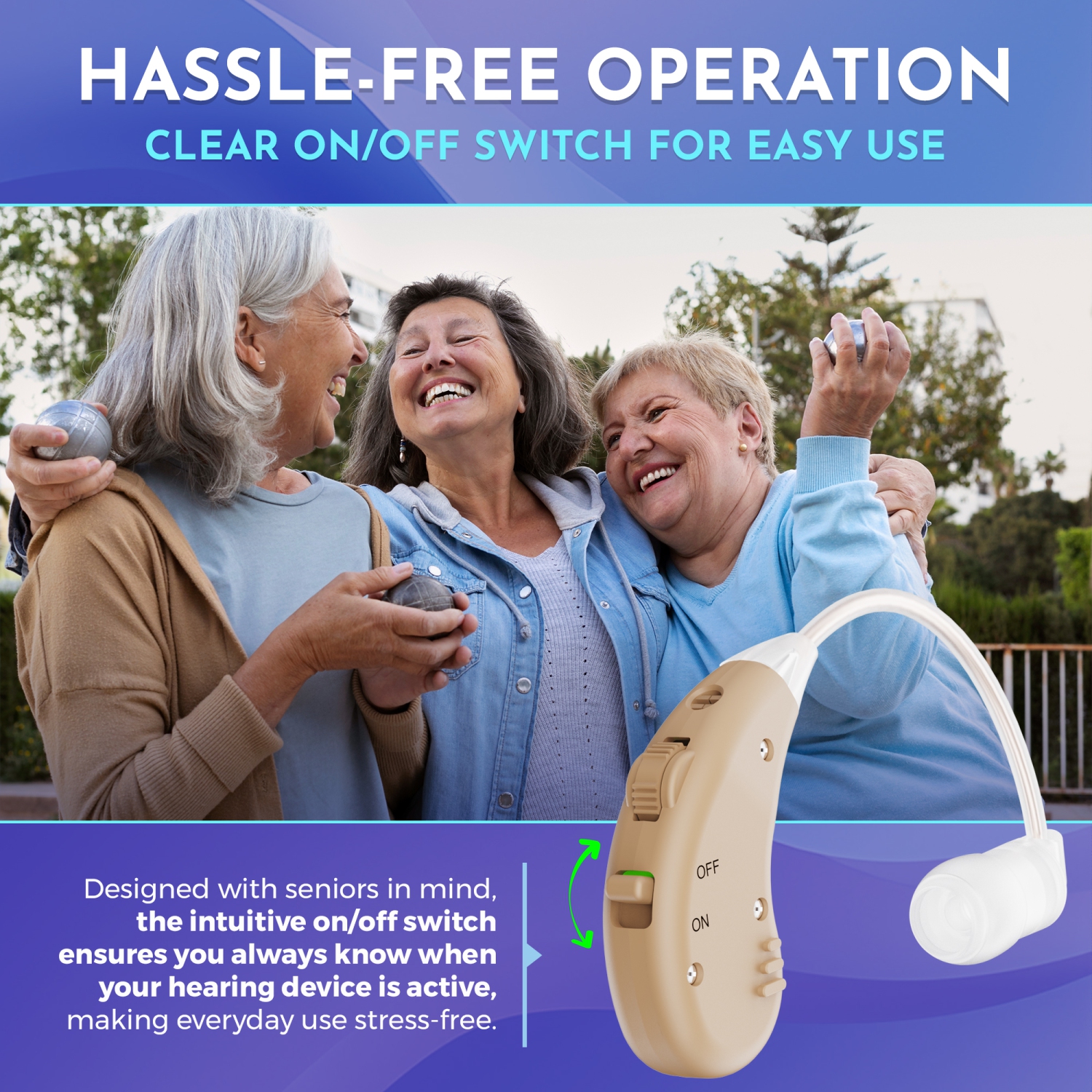 Amplificateur auditif numérique – Suppression du bruit avec commande de volume à une touche, aucune programmation requise, près du derrière de