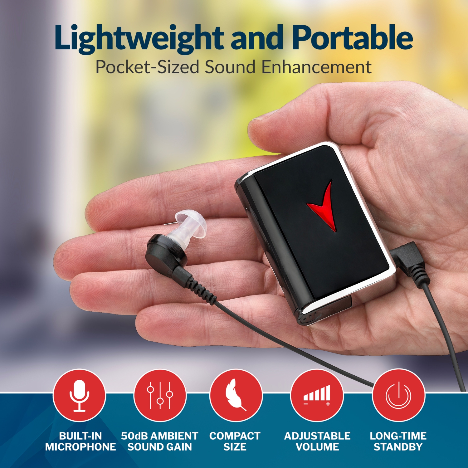 Personal Sound Amplifier - Audio Hearing Amplifier Device and Voice Enhancer Device for Sound Gain of 50dB, Up to 100 Feet Away, Pocket Hearing