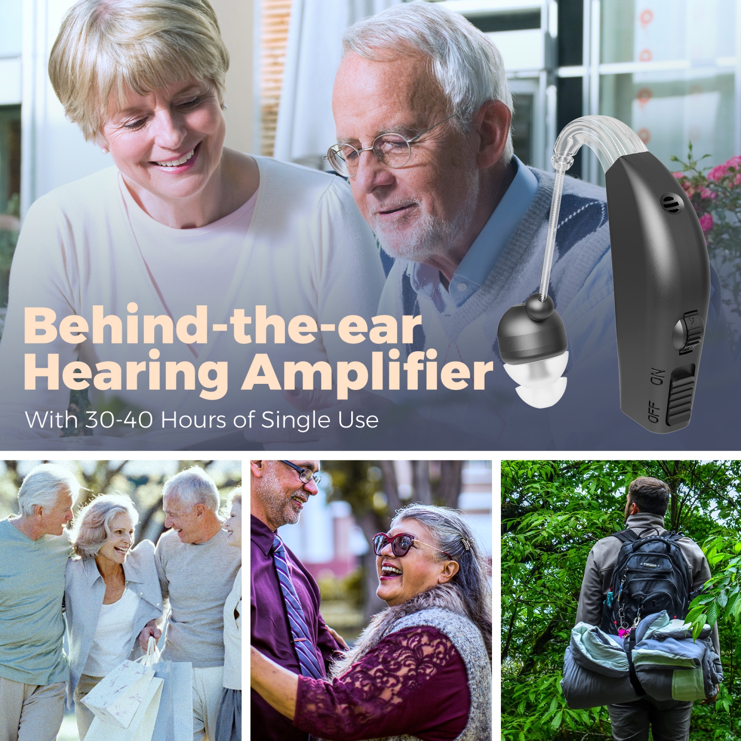 Digital Hearing Amplifier Pair - Personal Sound Amplification Device, Rechargeable All-Day Battery Life Lightweight Behind The Ear BTE Sound Aid and