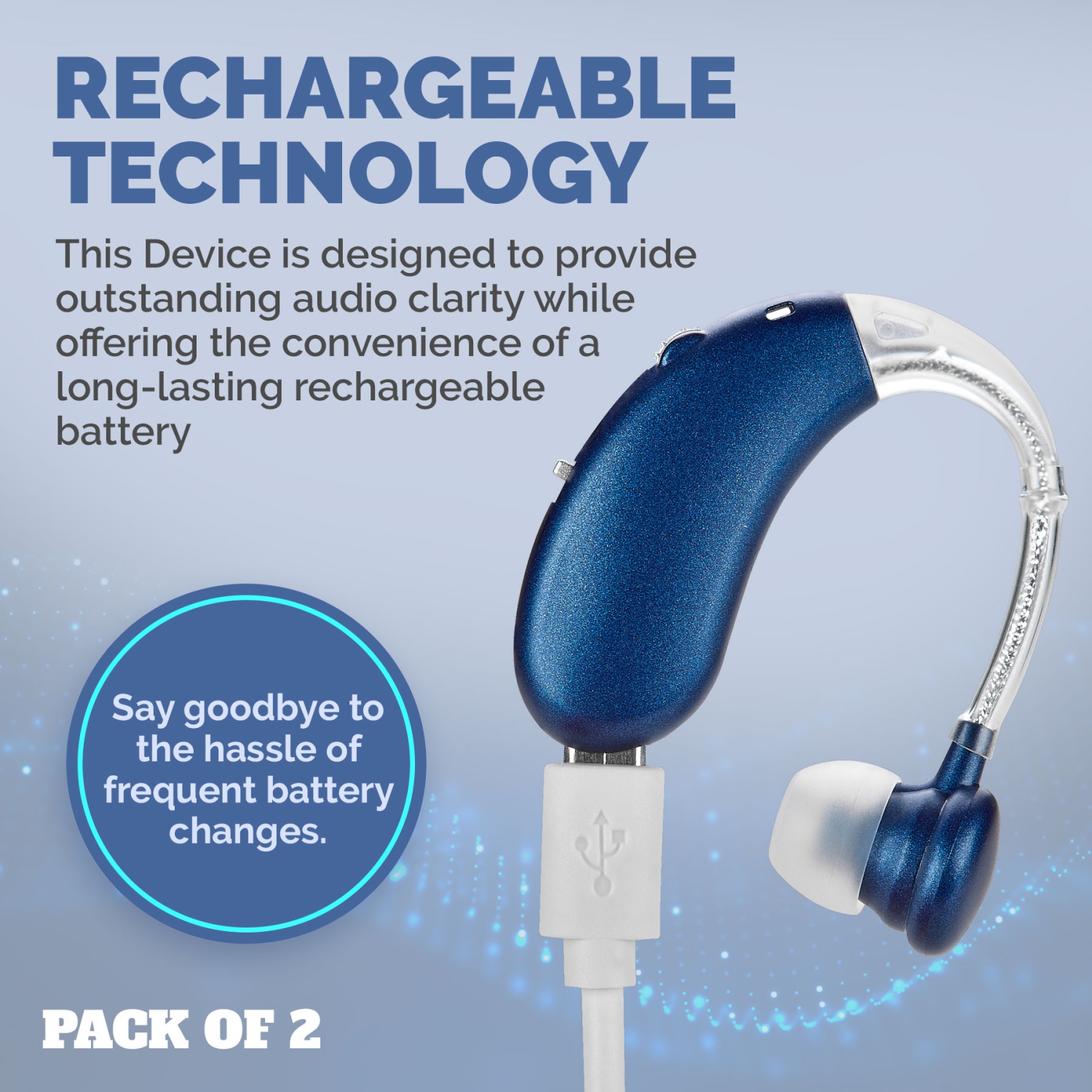 Paire d'amplificateurs auditifs numériques – appareil d'aide au son personnel alimenté rechargeable BTE avec 2 modes, commande de volume et