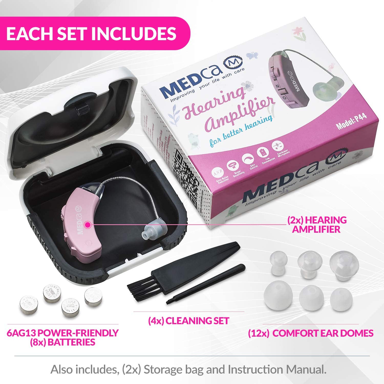 Digital Hearing Amplifier - Set of 2 - Best Hearing Amplifiers That Fit Comfortable Behind The Ear for Women, Small & Discreet BTE Personal Sound