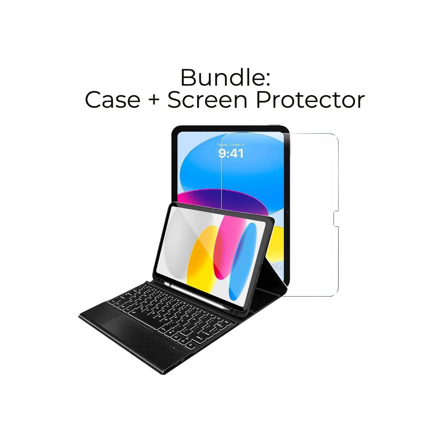 SaharaCase Apple 10.9" iPad Protection Kit Bundle - Keyboard Case with Track Pad with Tempered Glass Screen - Black