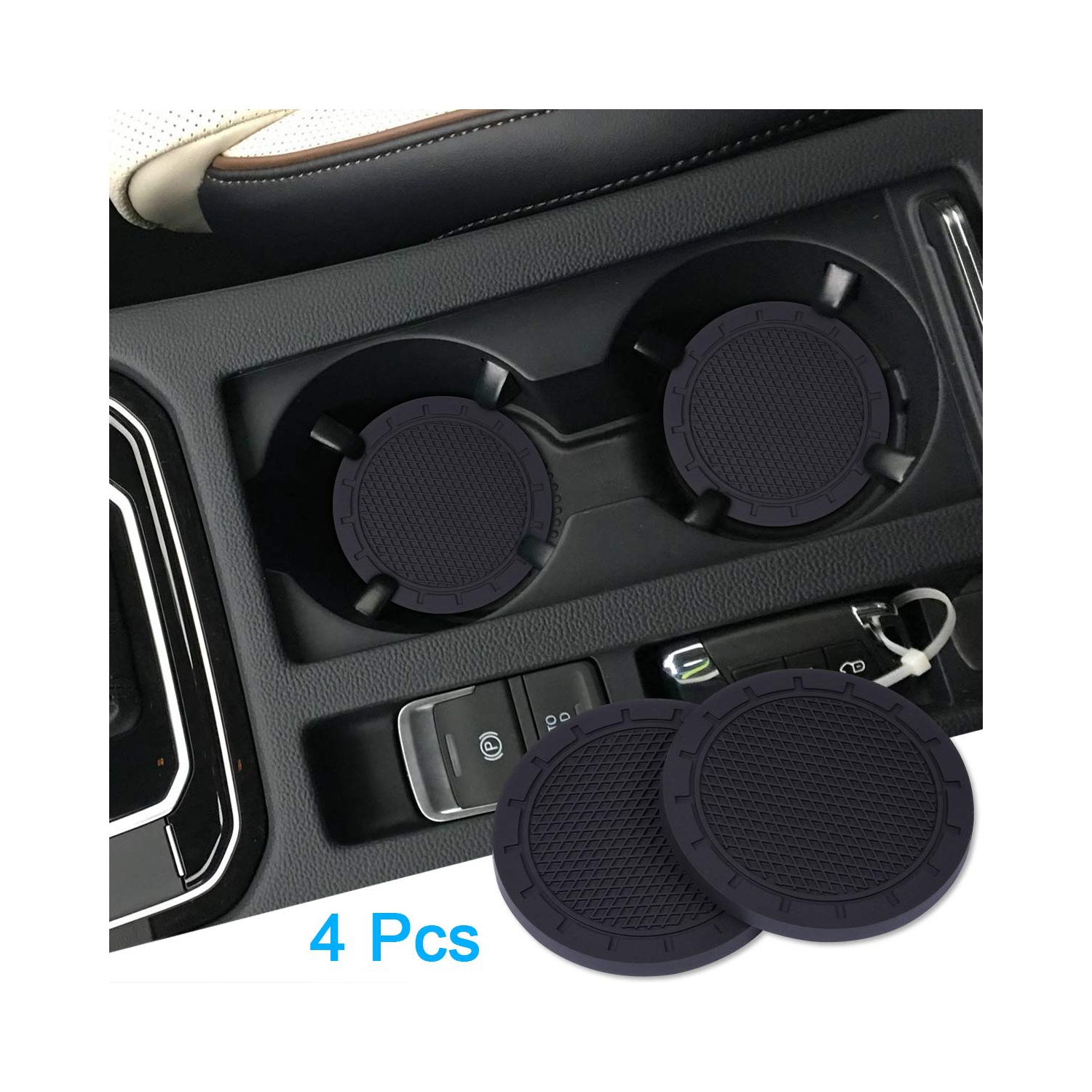 Car Coasters, Wisdompro 4 Pack PVC Car Cup Holder Insert Coaster - Anti Slip Universal Vehicle&nbsp;Interior Accessories Cup Mats for Women(Diameter
