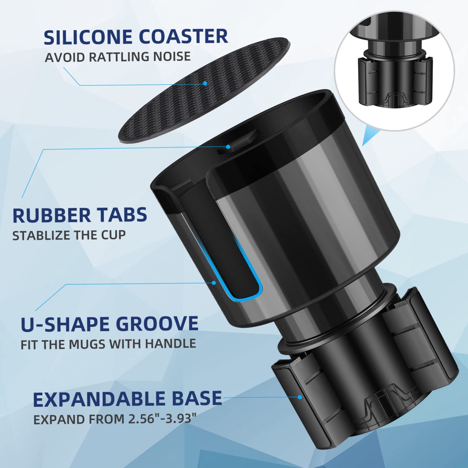 Cup Holder Expander for Car, Car Cup Holder Expander Adapter with Adjustable Base, Fits Yeti 24/36/46oz, Hydro Flasks 32/40oz, Large Bottles in