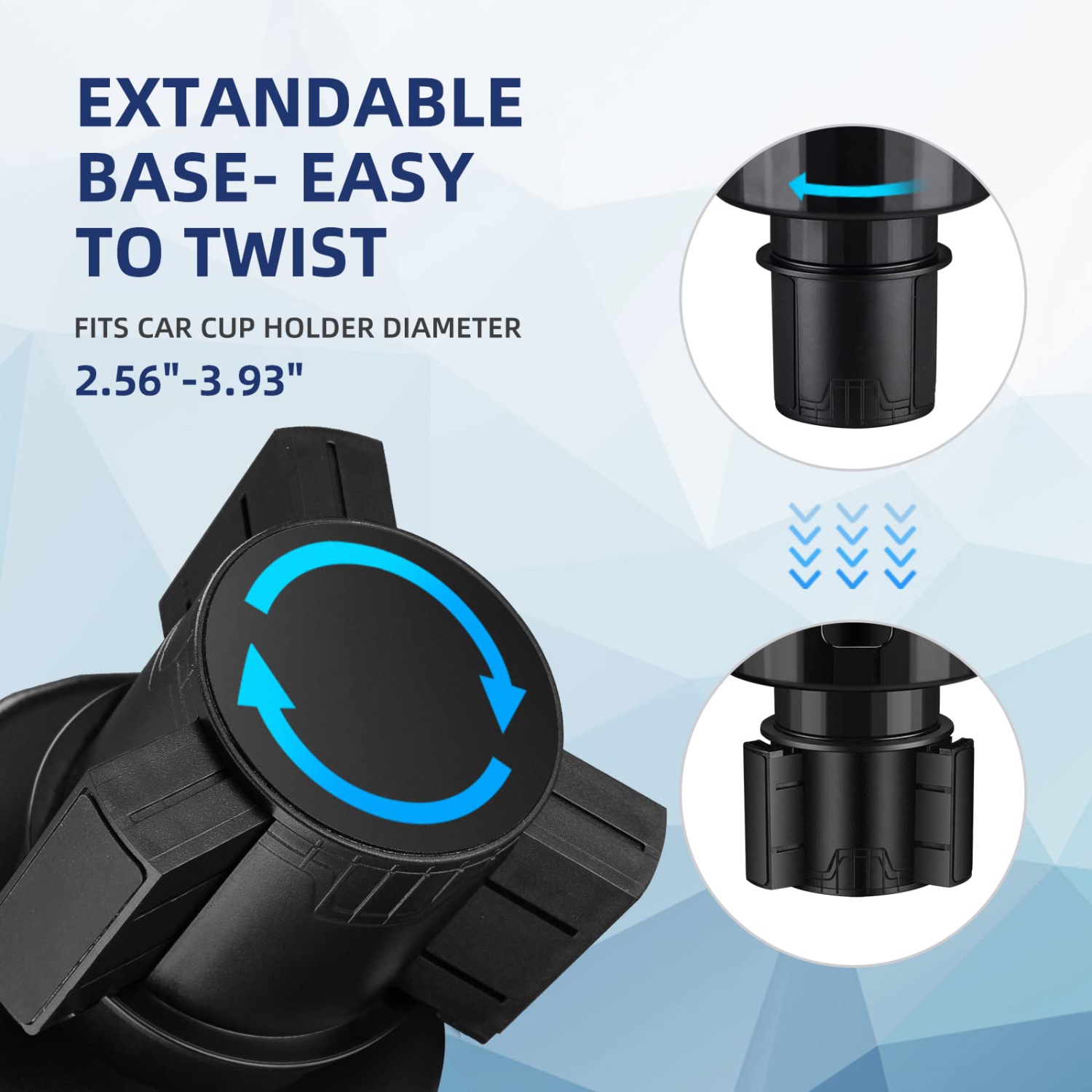 Cup Holder Expander for Car, Car Cup Holder Expander Adapter with Adjustable Base, Fits Yeti 24/36/46oz, Hydro Flasks 32/40oz, Large Bottles in