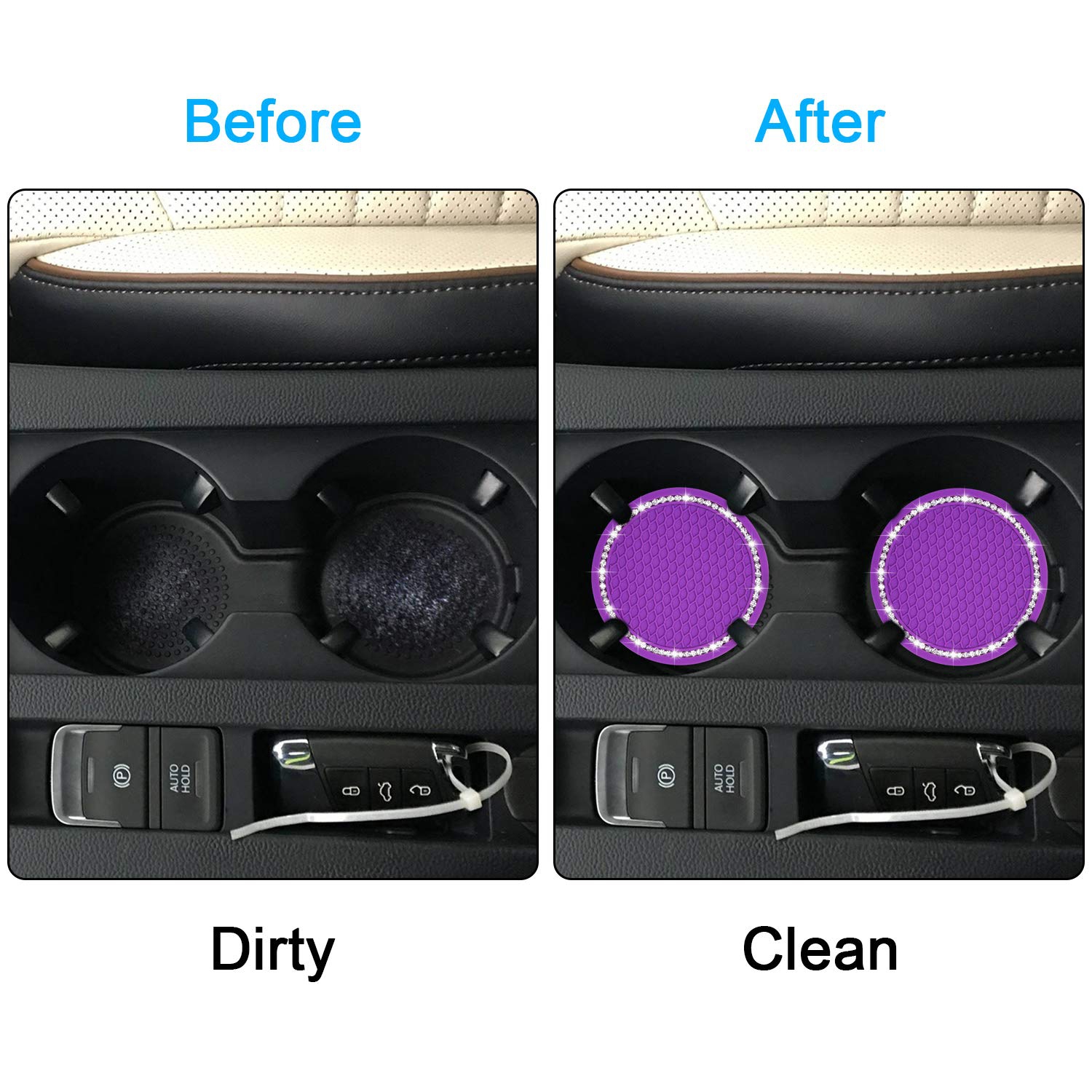 Bling Car Coasters, 4 Pack PVC Car Cup Holder Insert Coaster - Anti Slip Universal Vehicle&nbsp;Interior Accessories Crystal Glitter Cup Mats for