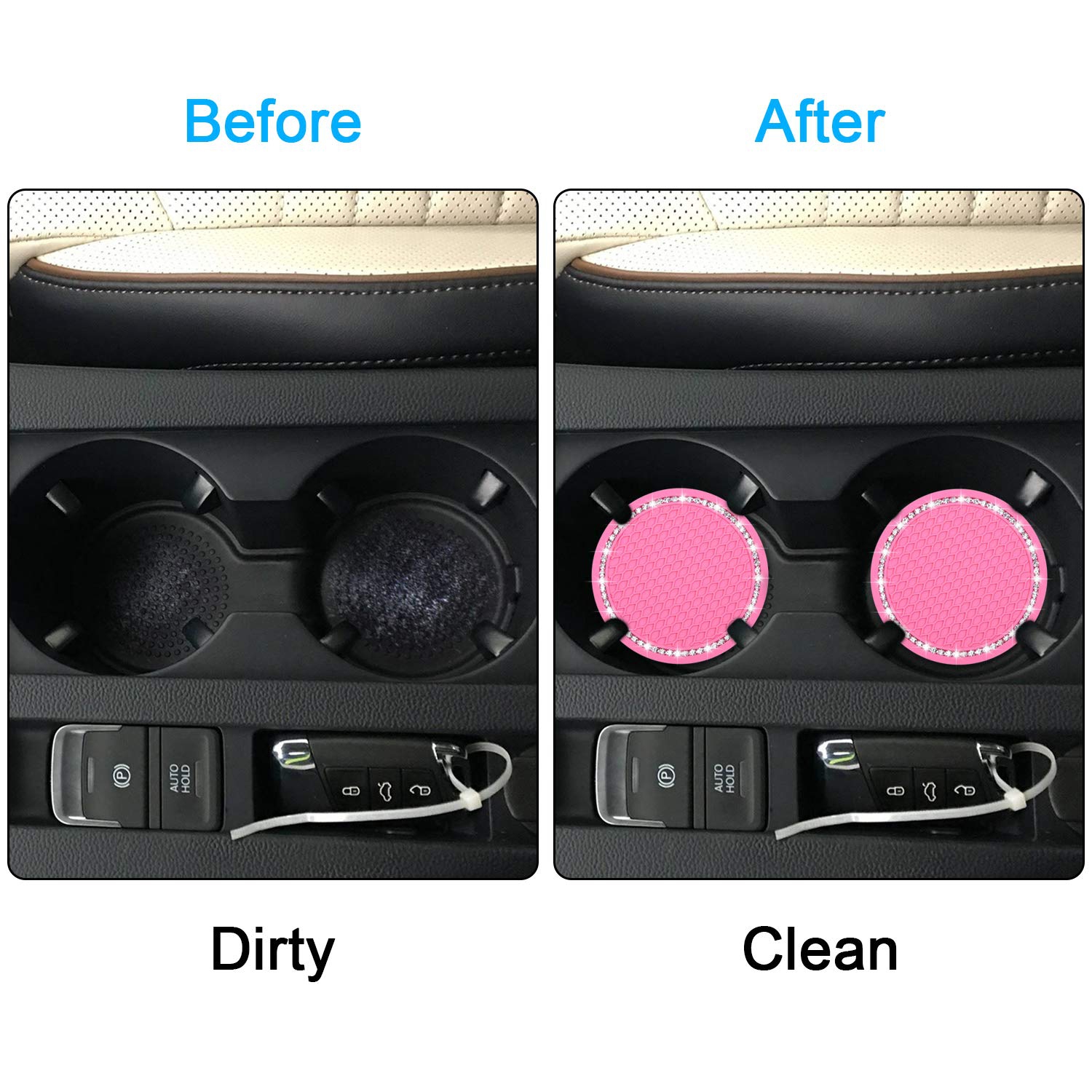 Bling Car Coasters, 4 Pack PVC Car Cup Holder Insert Coaster - Anti Slip Universal Vehicle&nbsp;Interior Accessories Crystal Glitter Cup Mats for