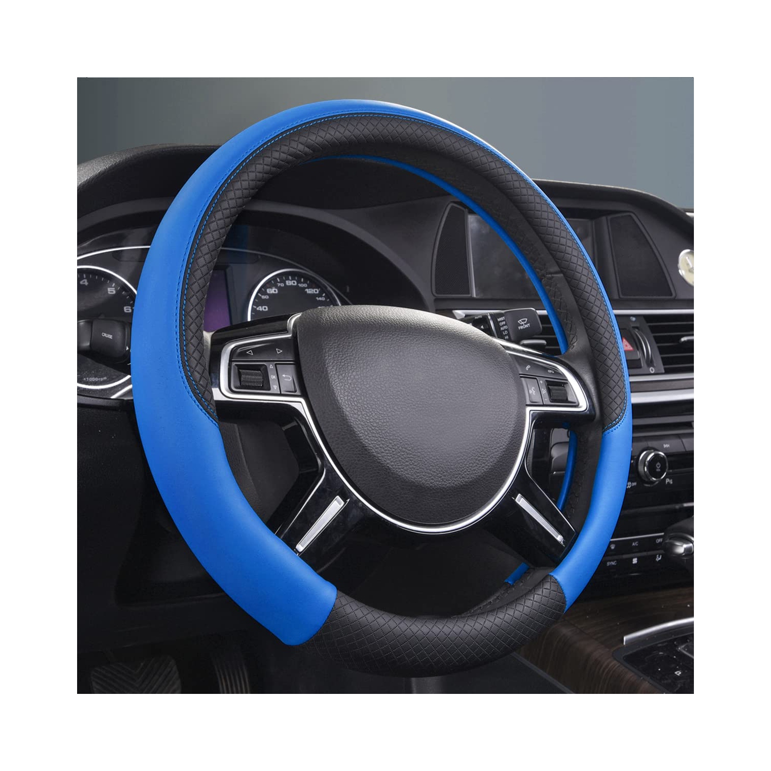 Rhombus Leather Universal Steering Wheel Cover, Fit for Suvs,Trucks,Cars,Sedans,Vans