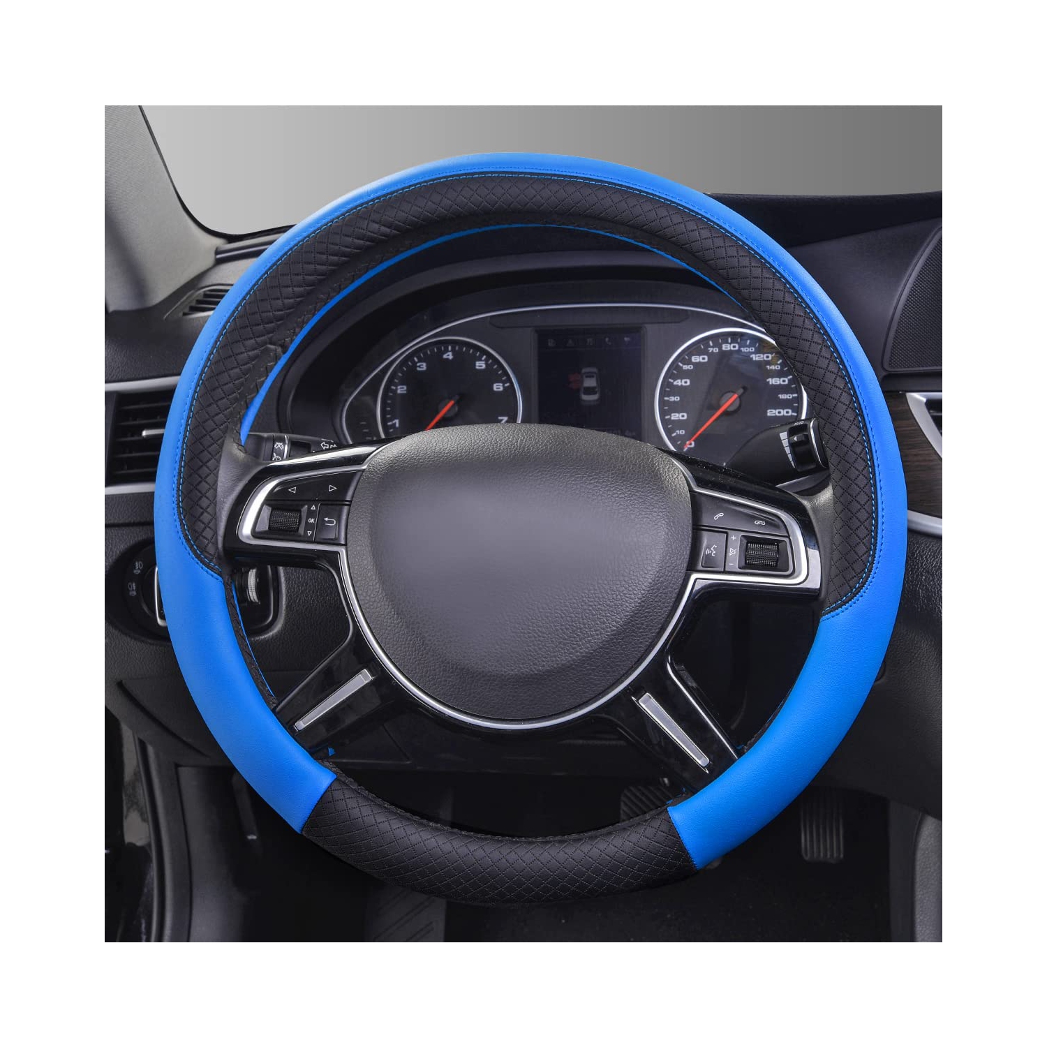 Rhombus Leather Universal Steering Wheel Cover, Fit for Suvs,Trucks,Cars,Sedans,Vans