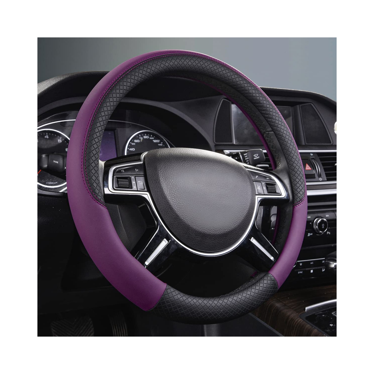 Housse de volant universelle en cuir Rhombus, compatible avec les VUS, les camions, les voitures, les berlines, les fourgonnettes